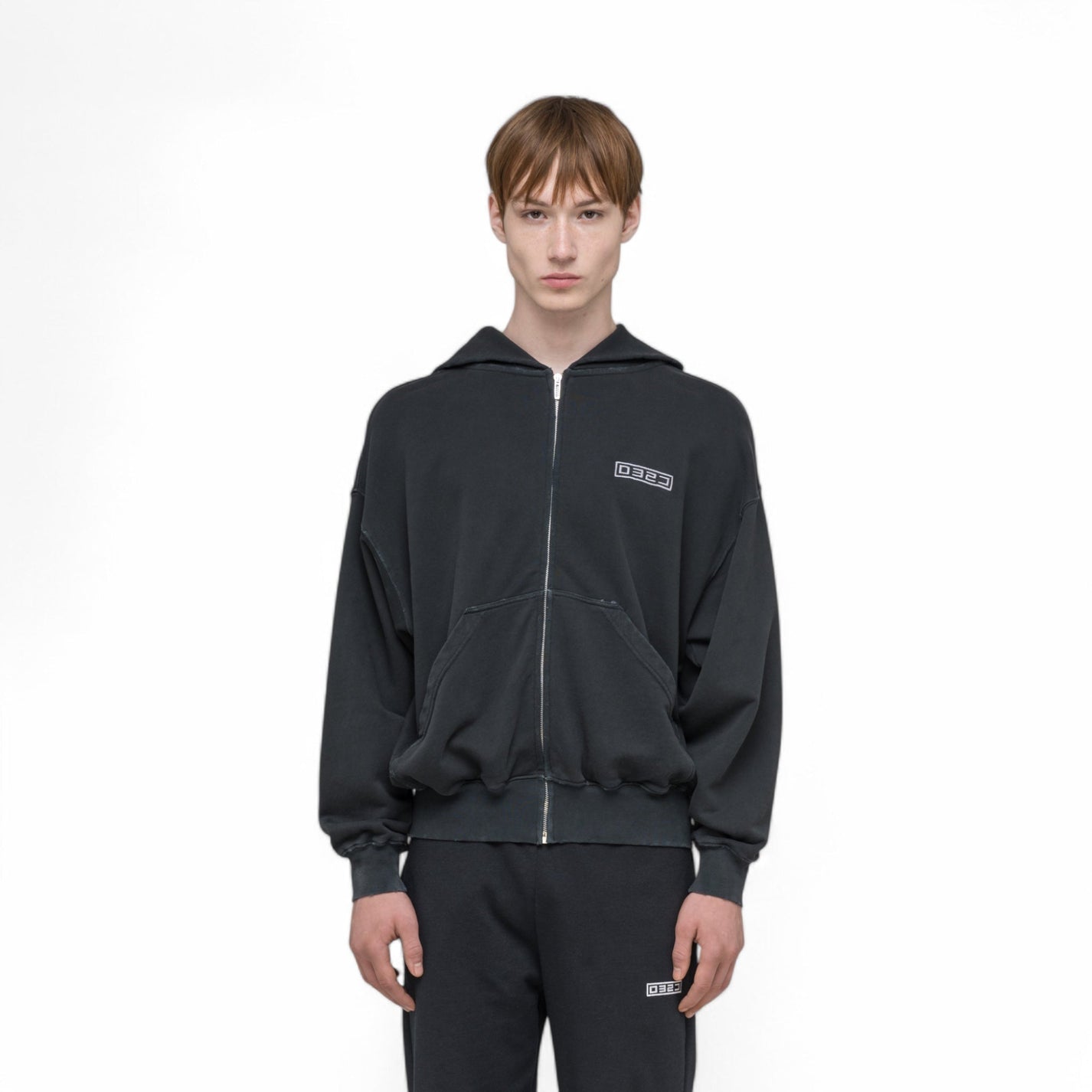 032C "ROUTINE" ZIP HOODIE WASHED BLACK - 032C