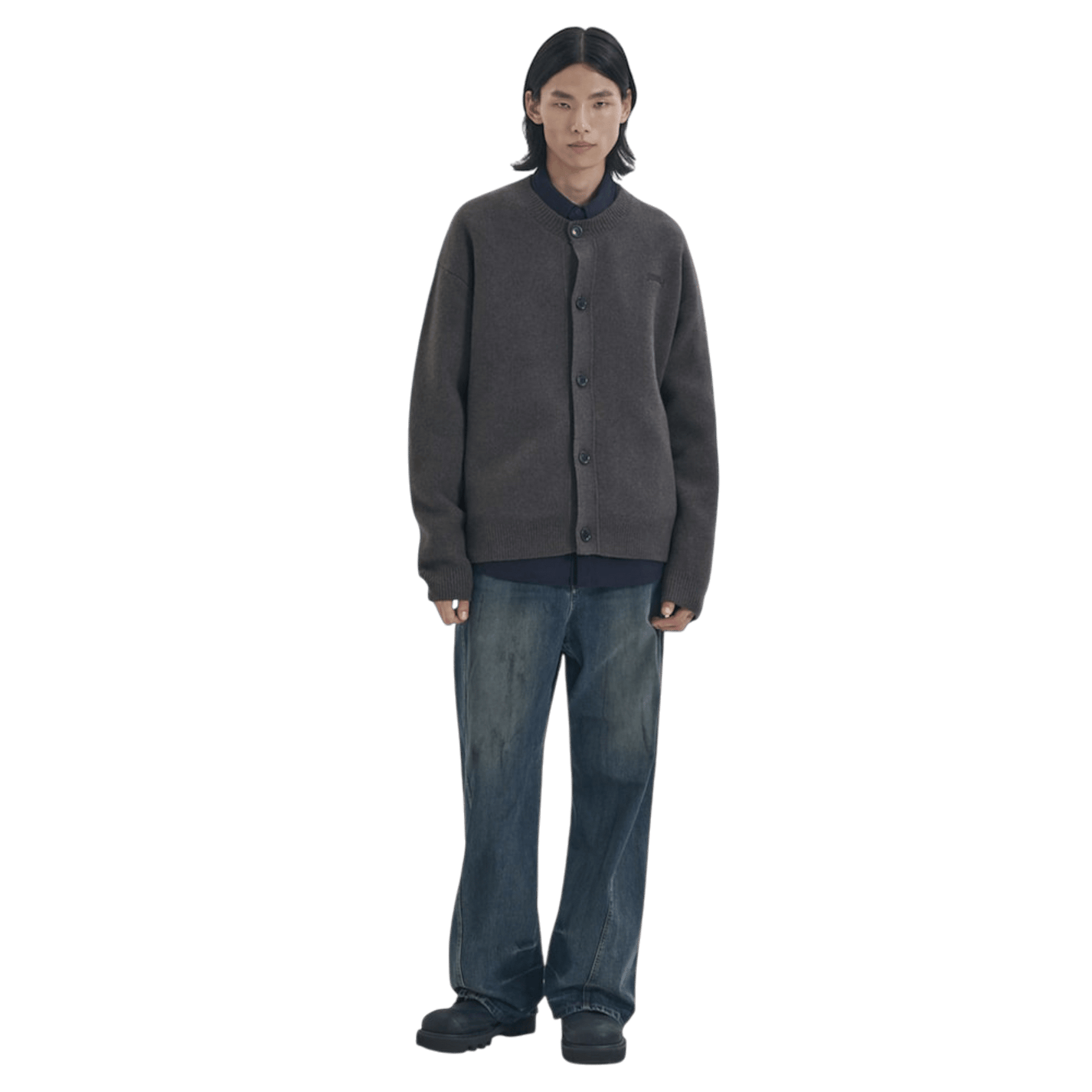 Juun.J Wool Knit Collarless Cardigan Brown - Juun.J