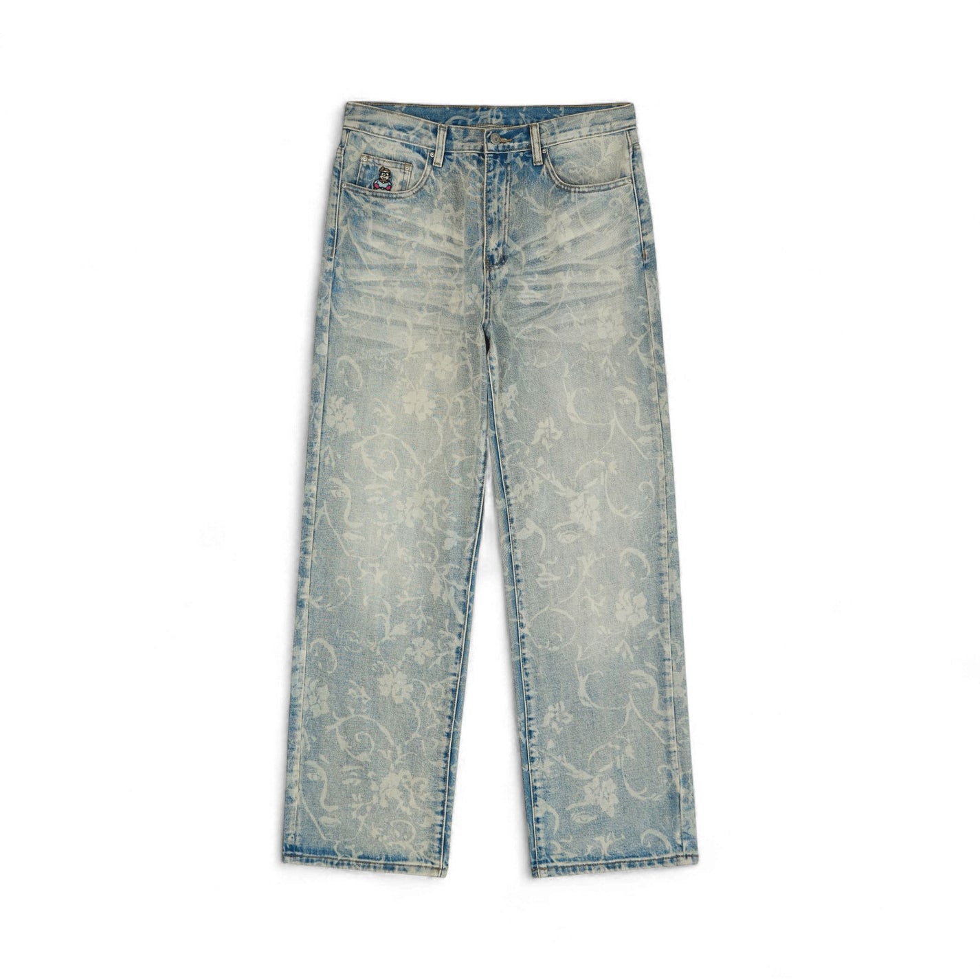 Kidsuper Studios Face Floral Washed Denim Jeans Light Mud Wash - Kidsuper Studios