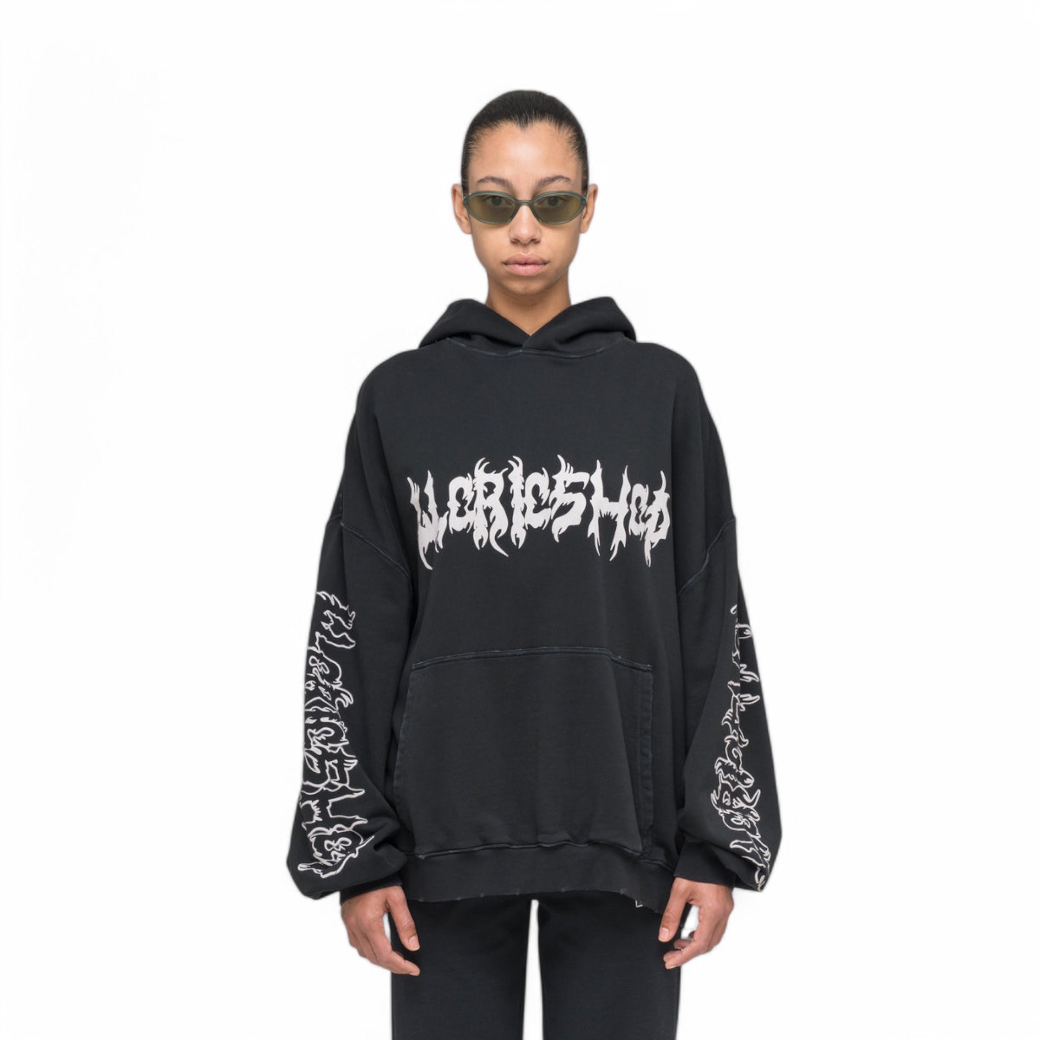★032c★ U FACELESS OVERSIZED HOODIE FADED BLACK FAITHLESS O SELFIE