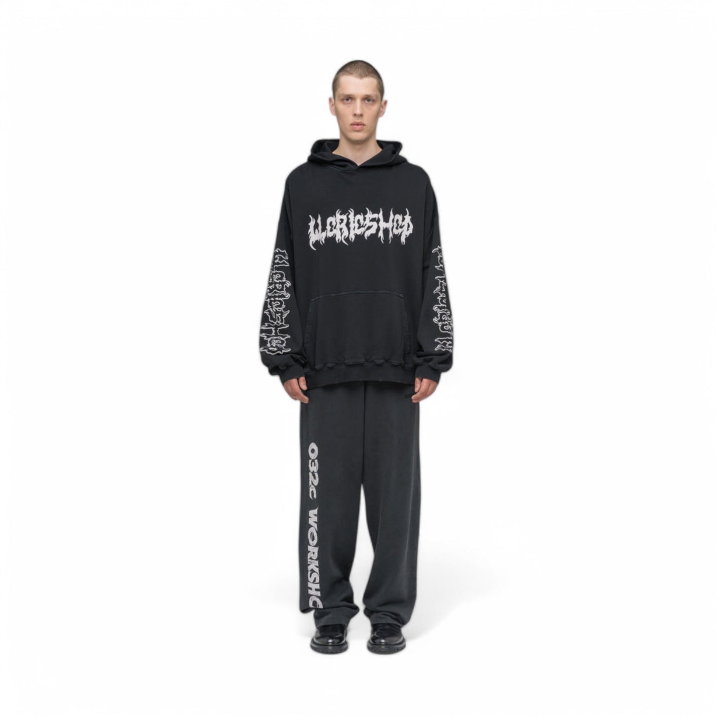 032C &quot;FAITHLESS&quot; OVERSIZED HOODIE WASHED BLACK - 032C