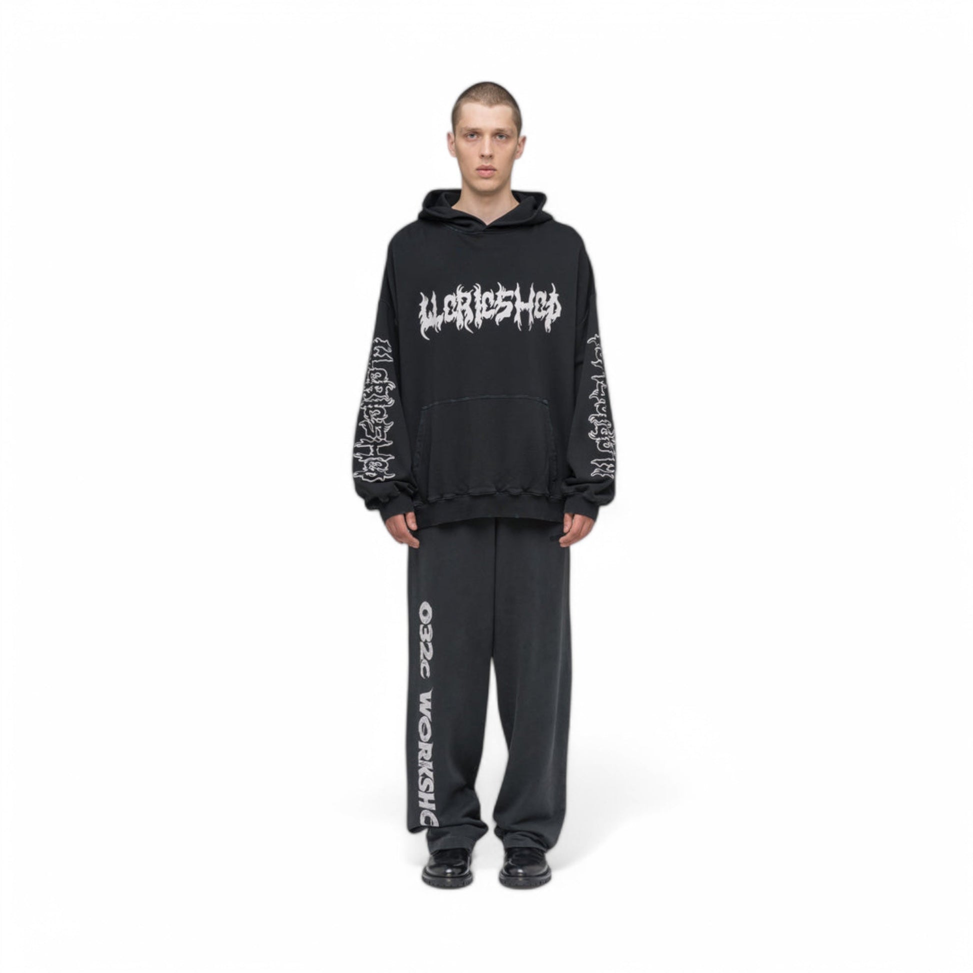 032C &quot;FAITHLESS&quot; OVERSIZED HOODIE WASHED BLACK - 032C