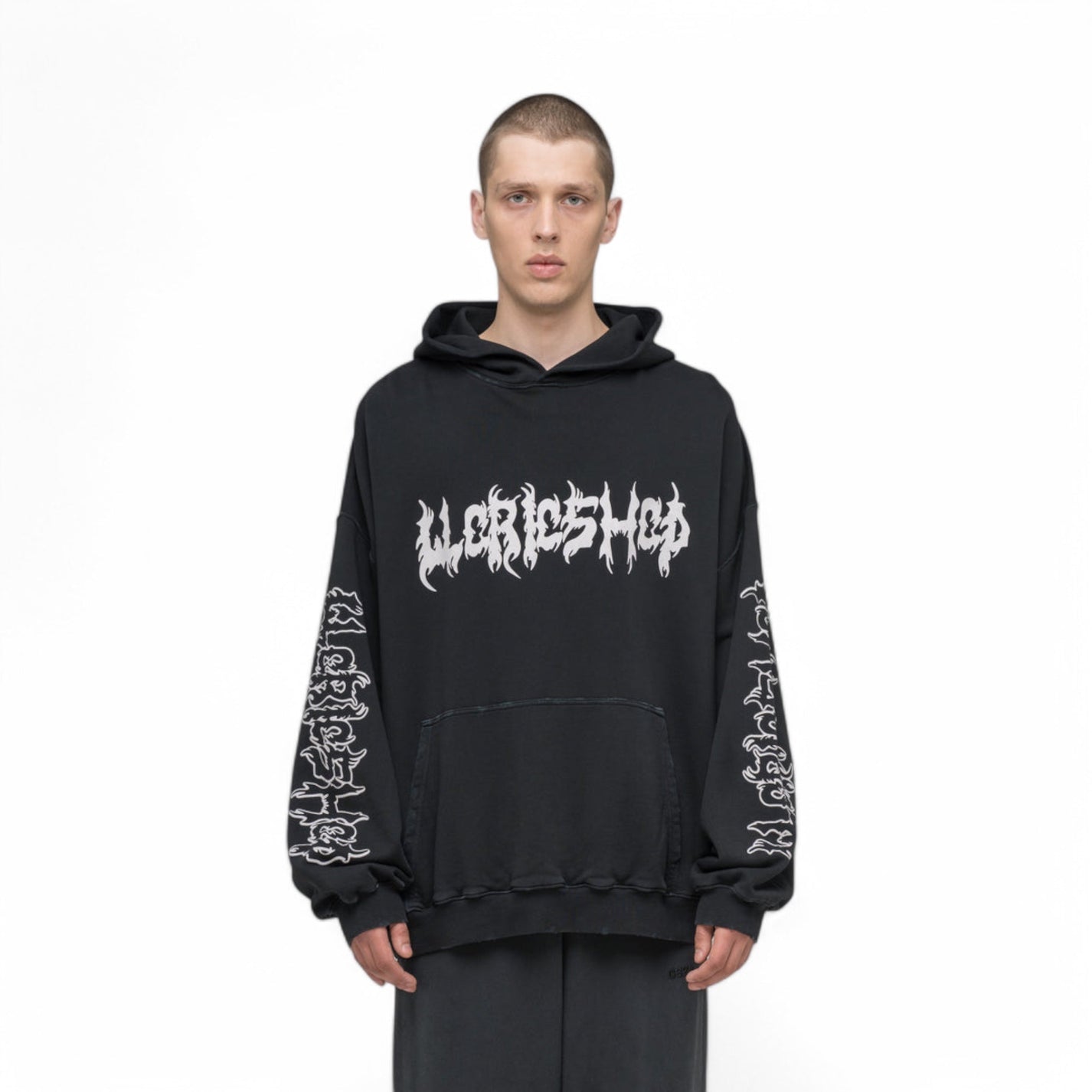 032C &quot;FAITHLESS&quot; OVERSIZED HOODIE WASHED BLACK - 032C
