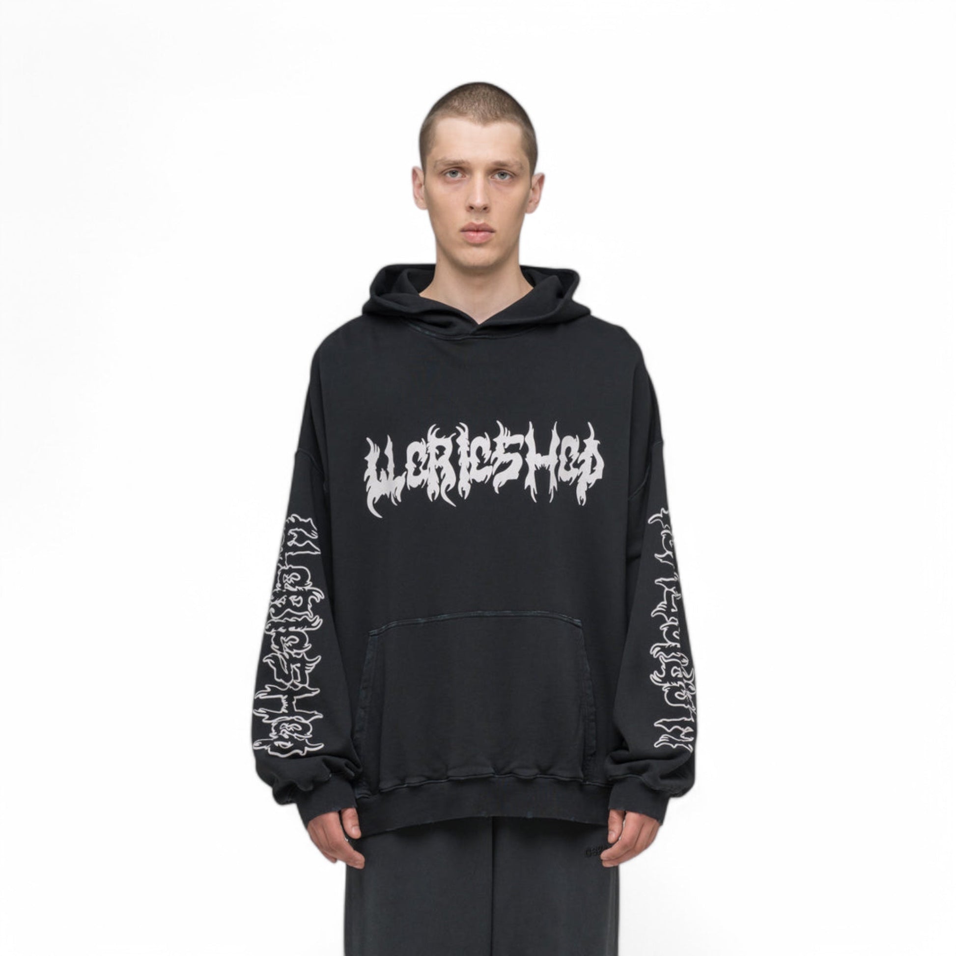 032C &quot;FAITHLESS&quot; OVERSIZED HOODIE WASHED BLACK - 032C