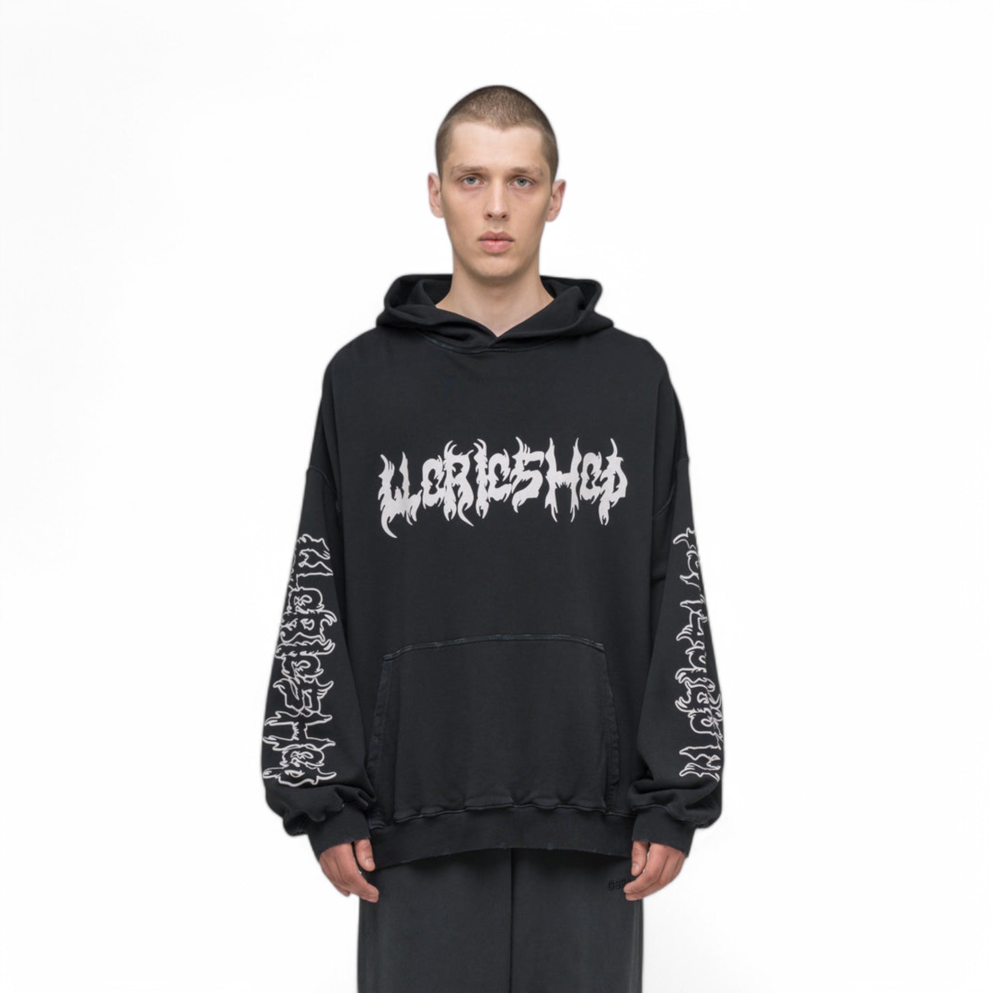 032C &quot;FAITHLESS&quot; OVERSIZED HOODIE WASHED BLACK - 032C