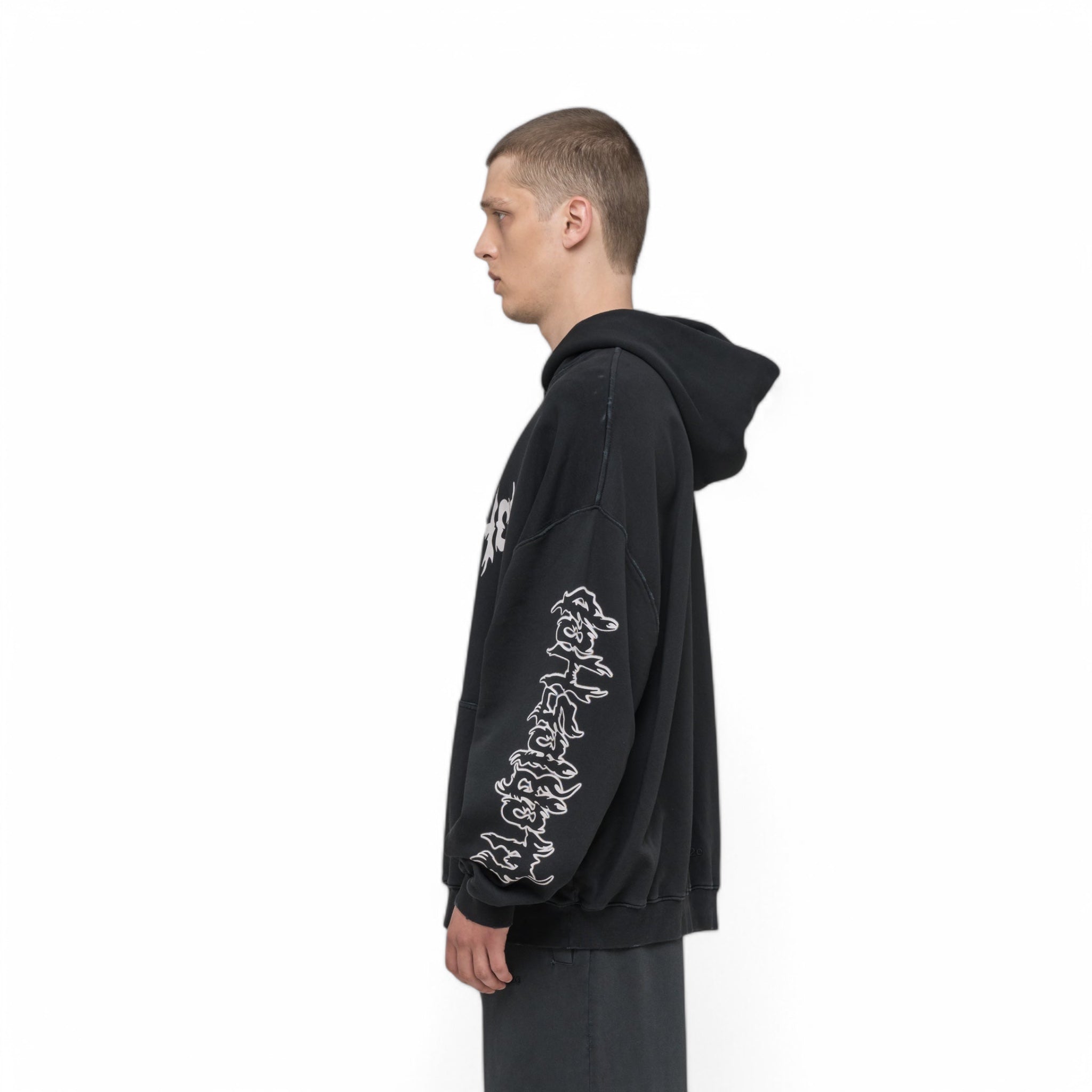 032C &quot;FAITHLESS&quot; OVERSIZED HOODIE WASHED BLACK - 032C