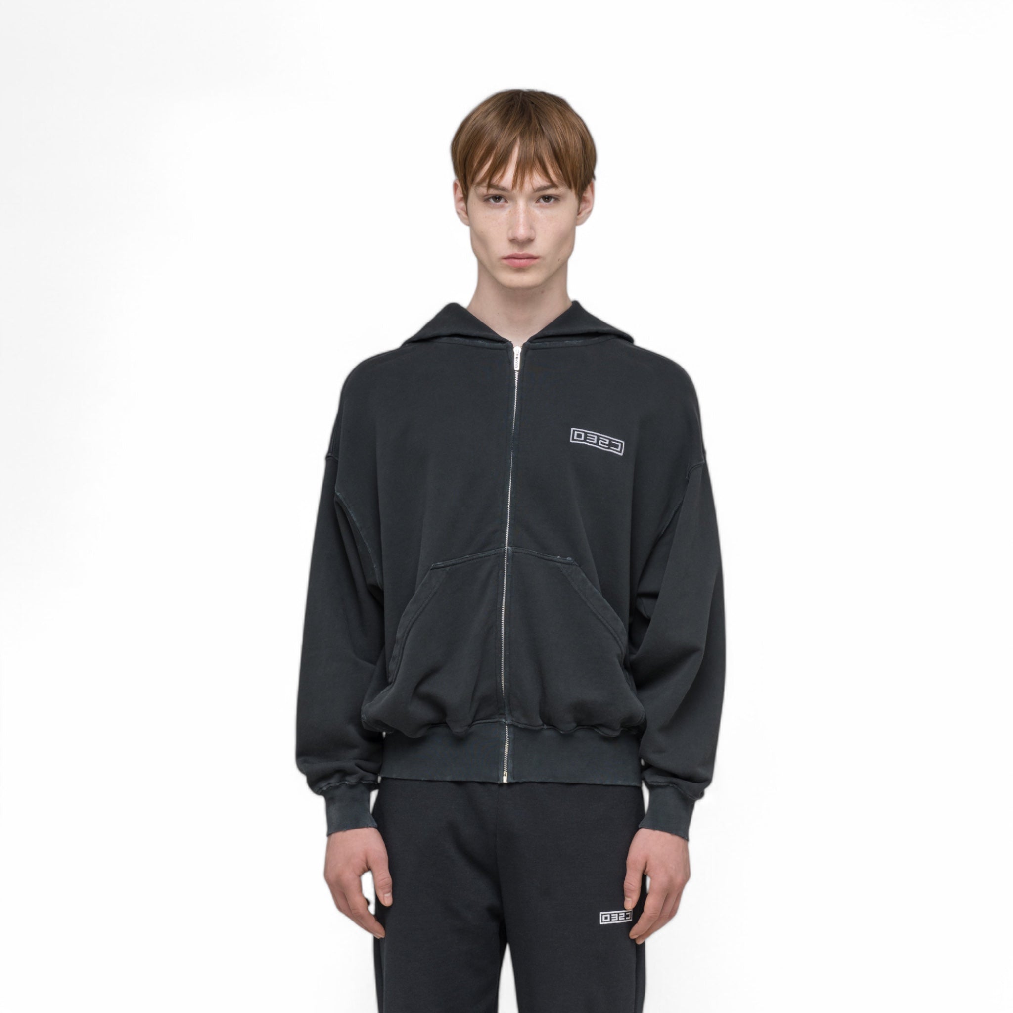 032C &quot;ROUTINE&quot; ZIP HOODIE WASHED BLACK - 032C