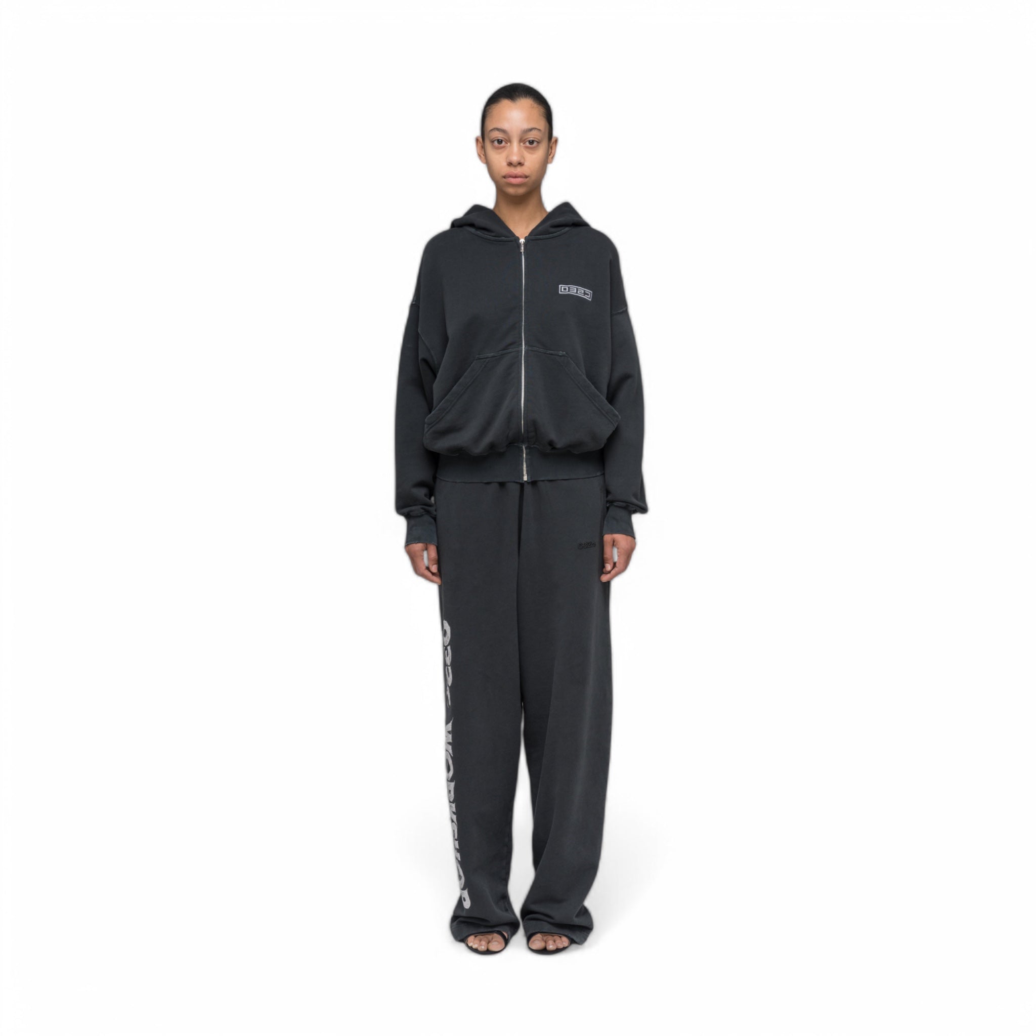 032C &quot;ROUTINE&quot; ZIP HOODIE WASHED BLACK - 032C