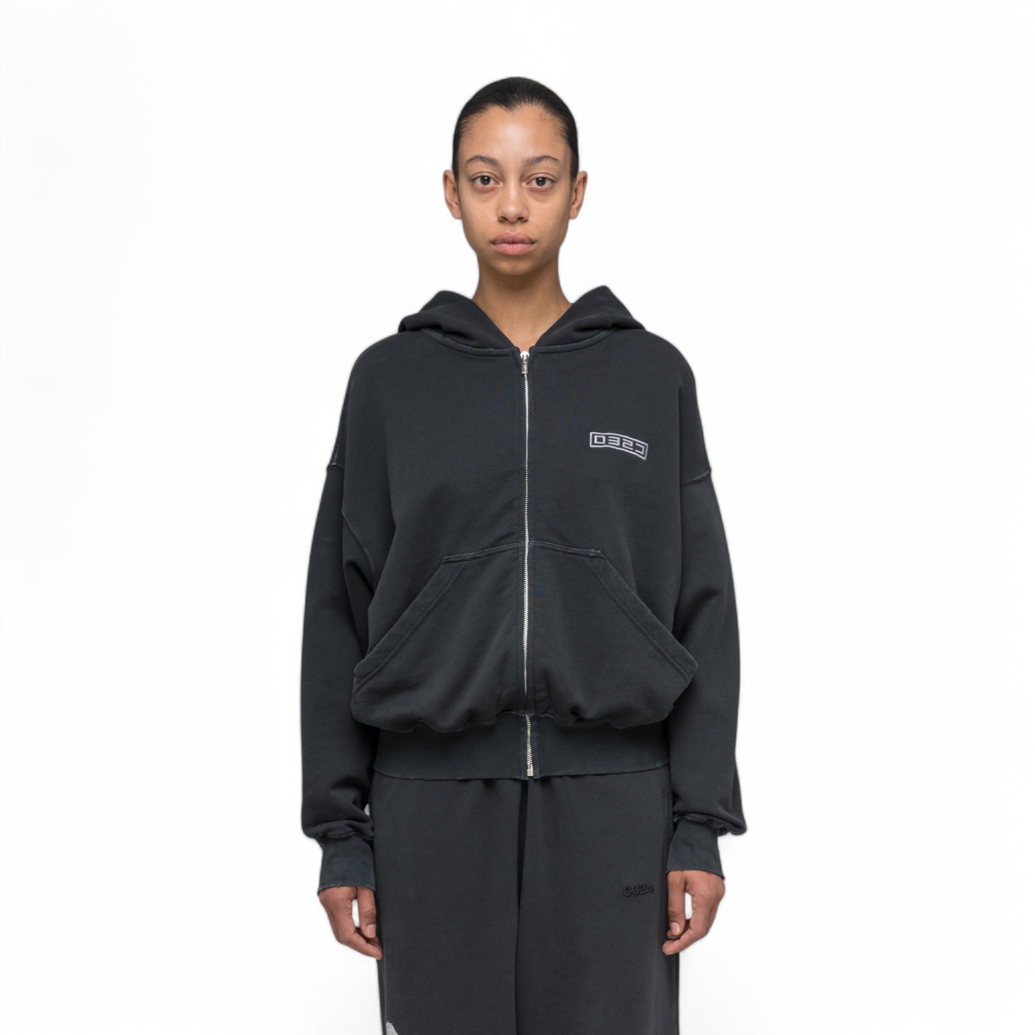 032C &quot;ROUTINE&quot; ZIP HOODIE WASHED BLACK - 032C