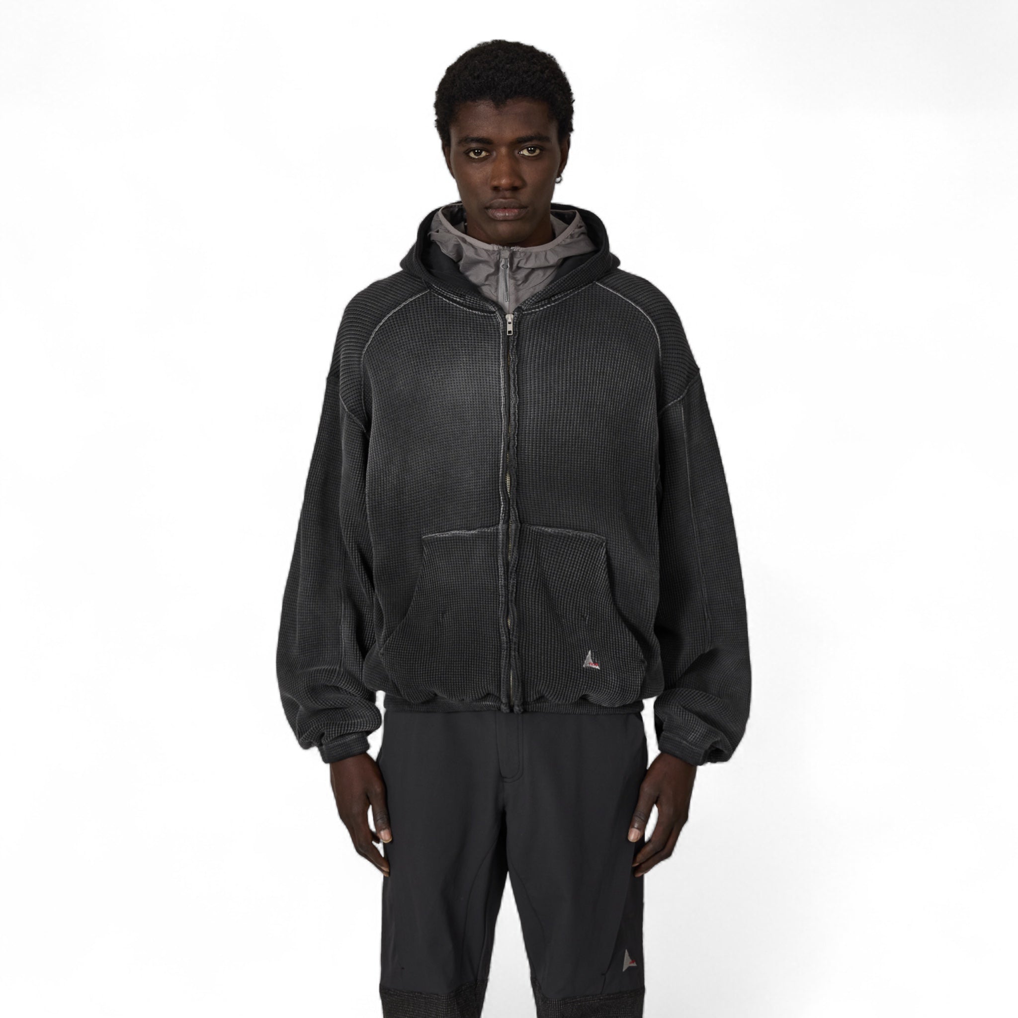 ROA Bee Sun Faded Waffle Zip Up Hoodie
