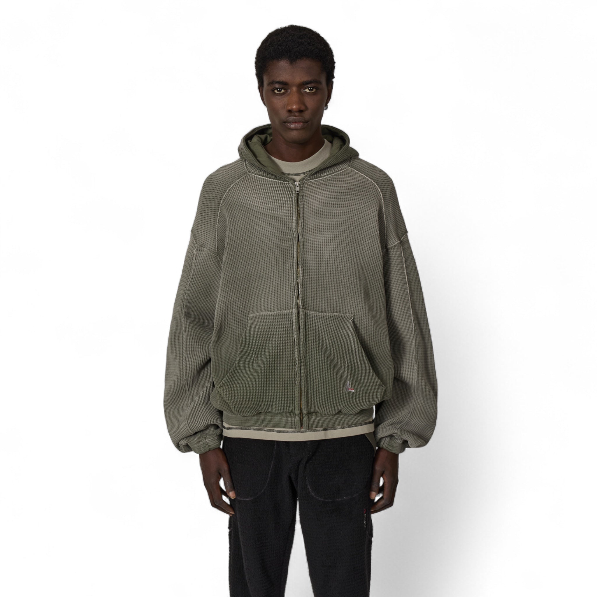 ROA Bee Sun Faded Waffle Zip Up Hoodie