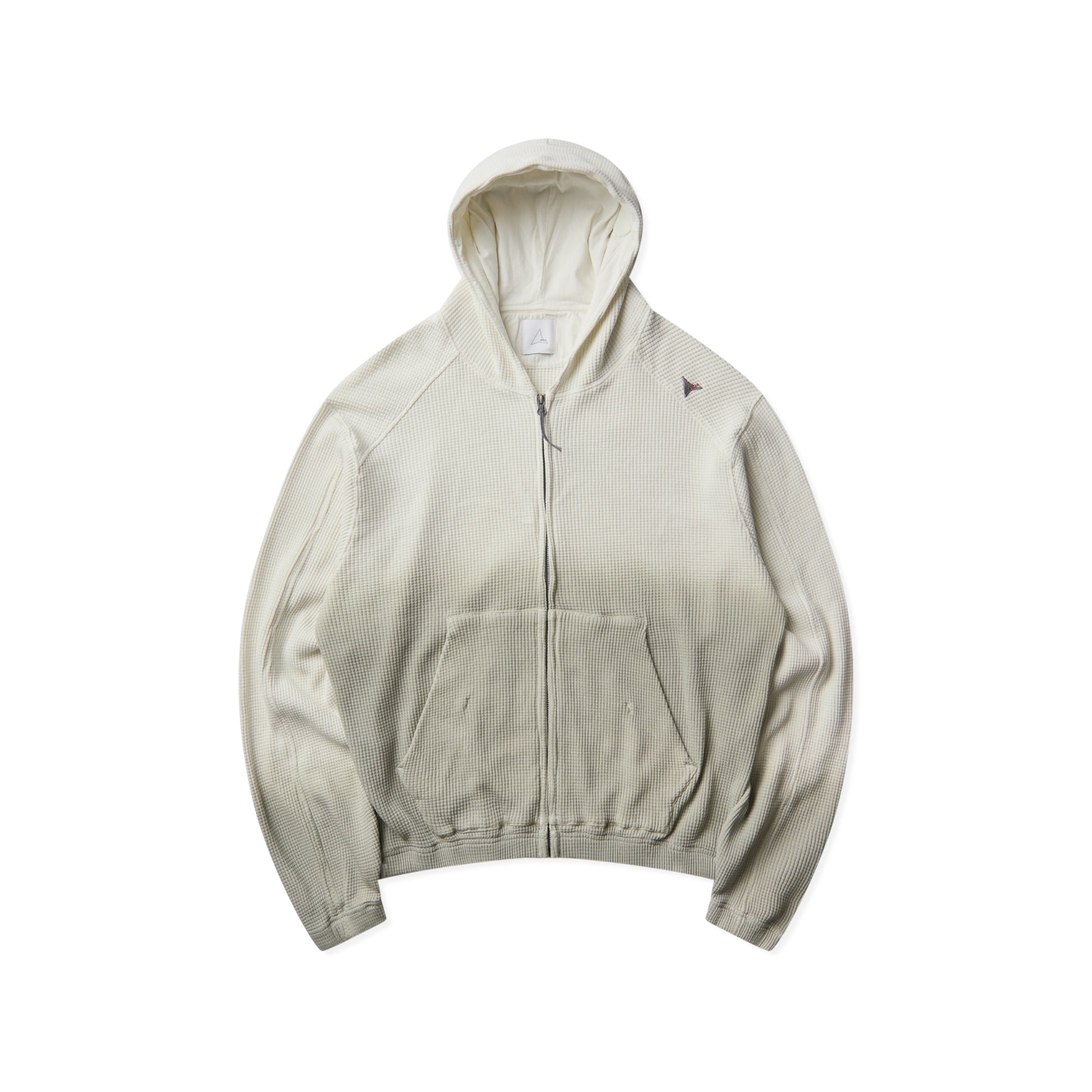 ROA Bee Sun Faded Organic Waffle Zip Up Hoodie Dirty White