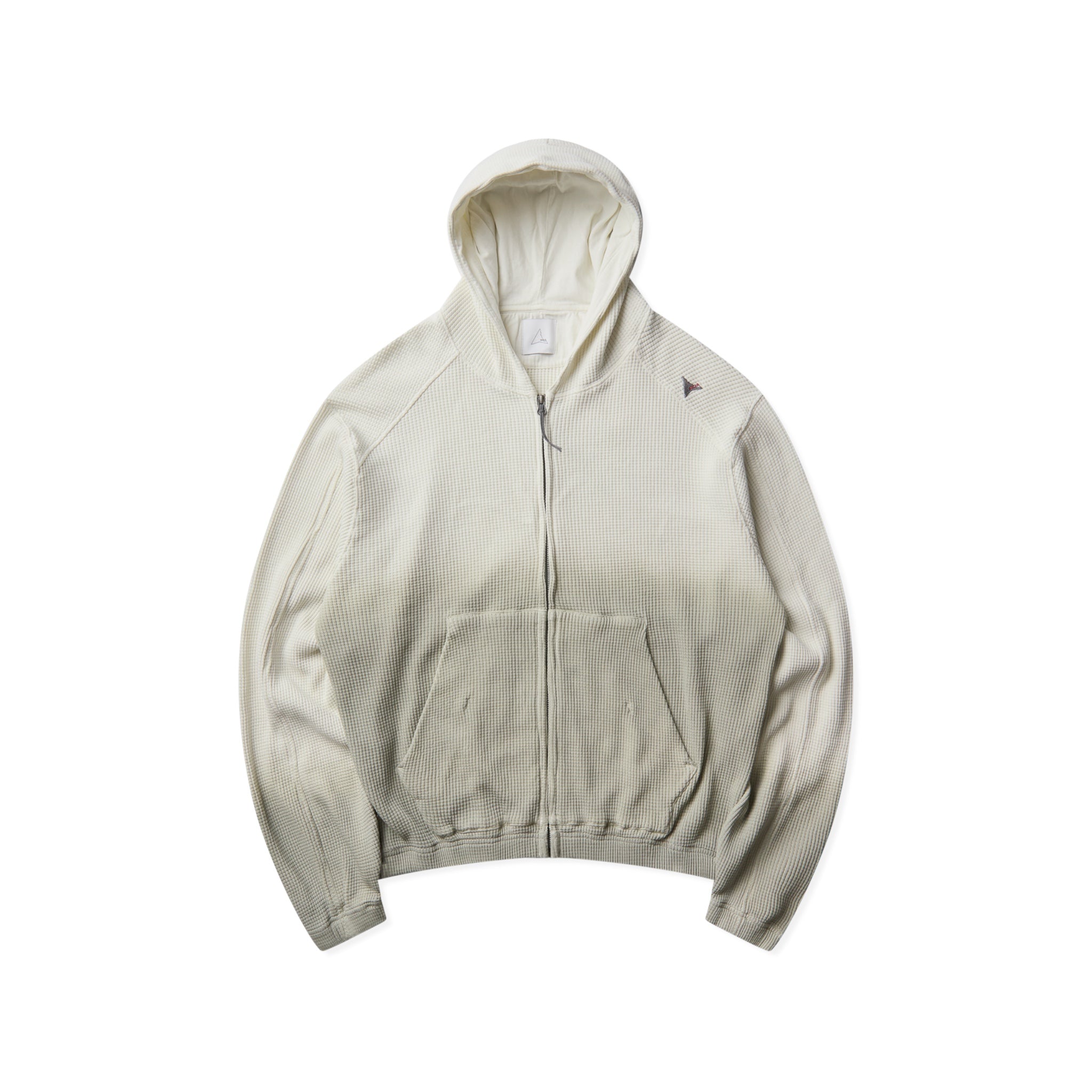 ROA Bee Sun Faded Organic Waffle Zip Up Hoodie Dirty White