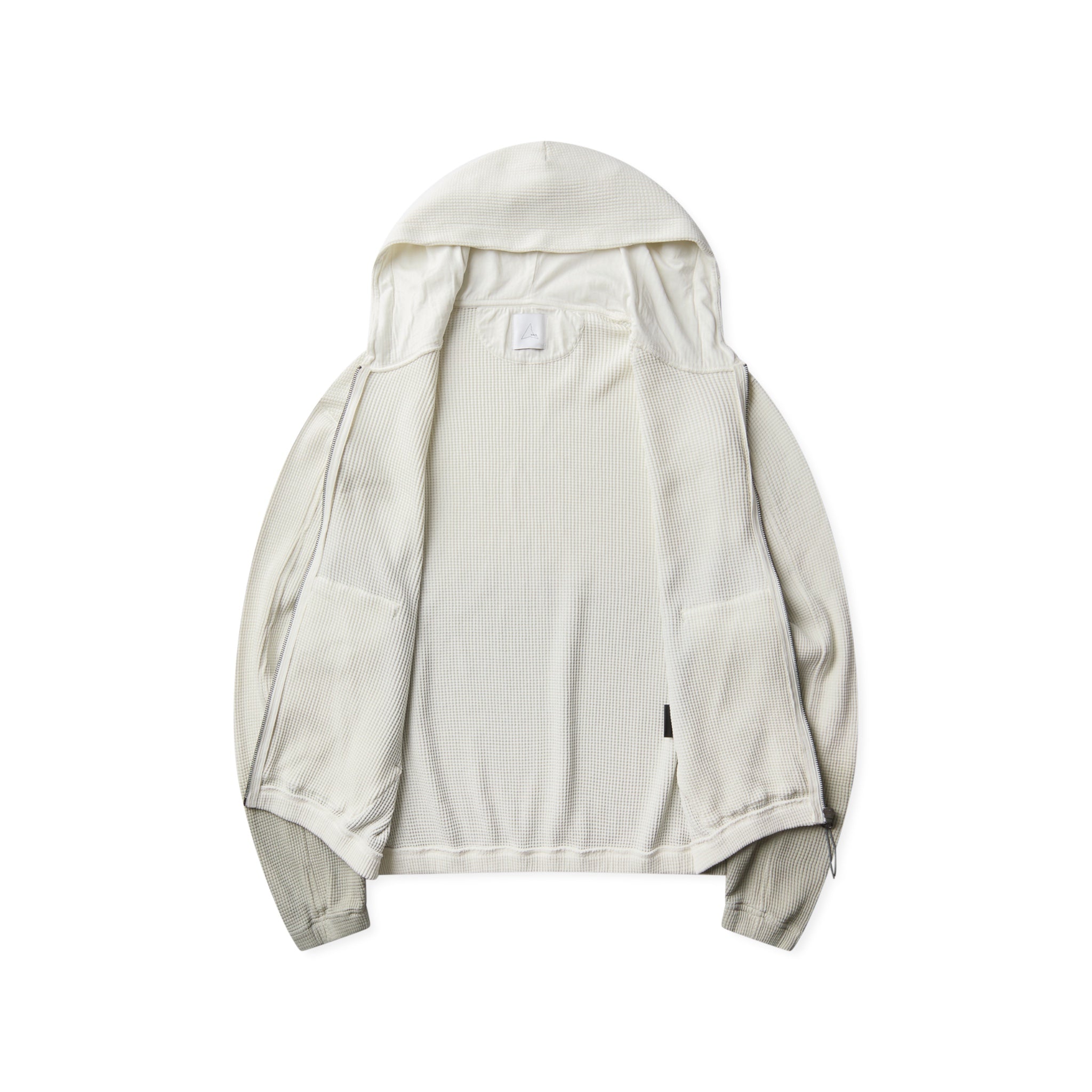 ROA Bee Sun Faded Organic Waffle Zip Up Hoodie Dirty White