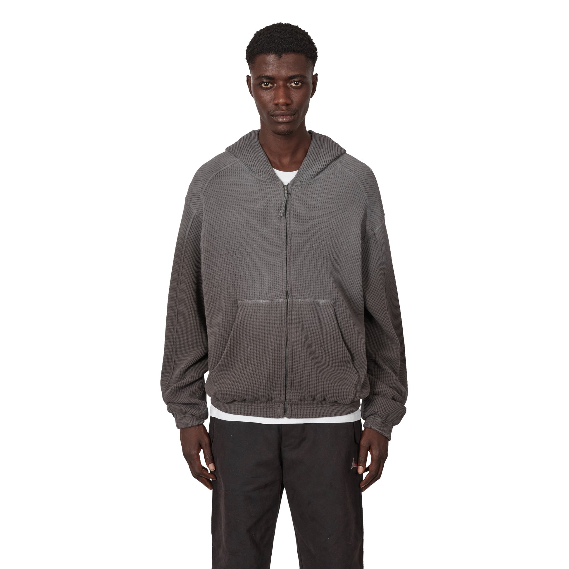 ROA Bee Sun Faded Organic Waffle Zip Up Hoodie