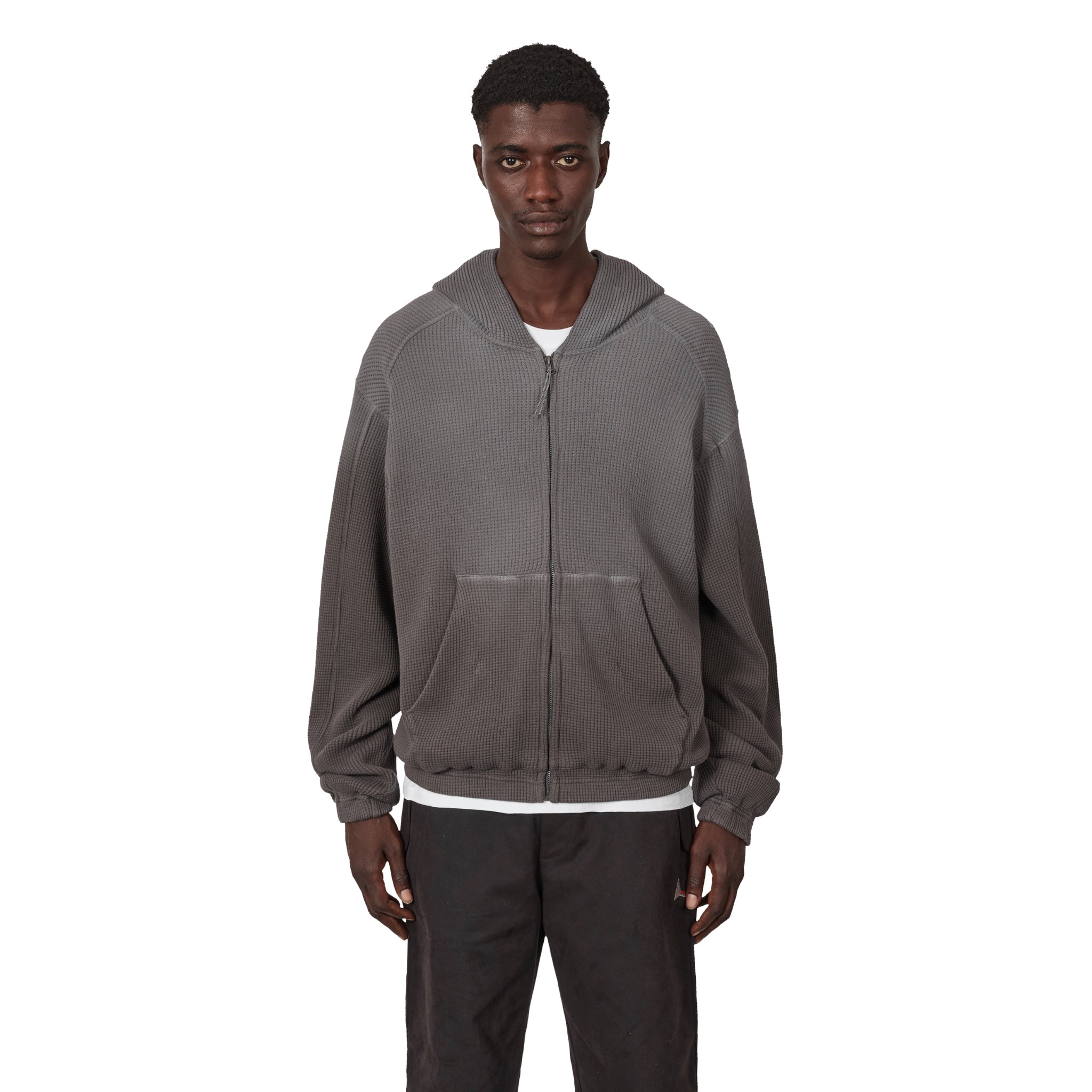 ROA Bee Sun Faded Organic Waffle Zip Up Hoodie