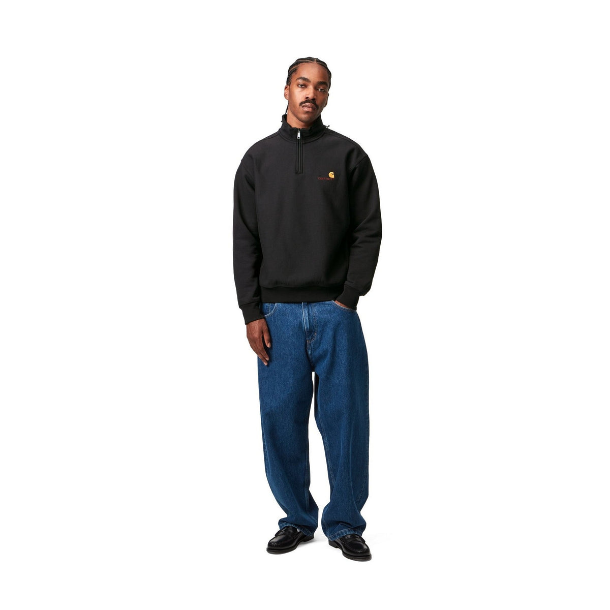 Carhartt WIP Half Zip American Script Sweatshirt Black
