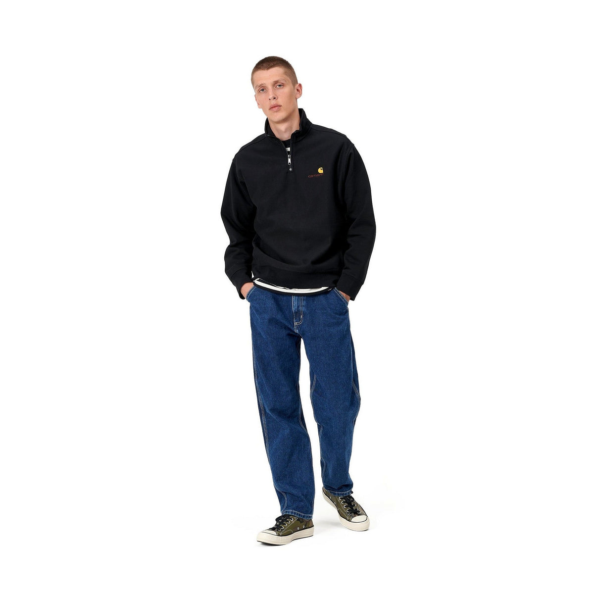 Carhartt WIP Half Zip American Script Sweatshirt Black