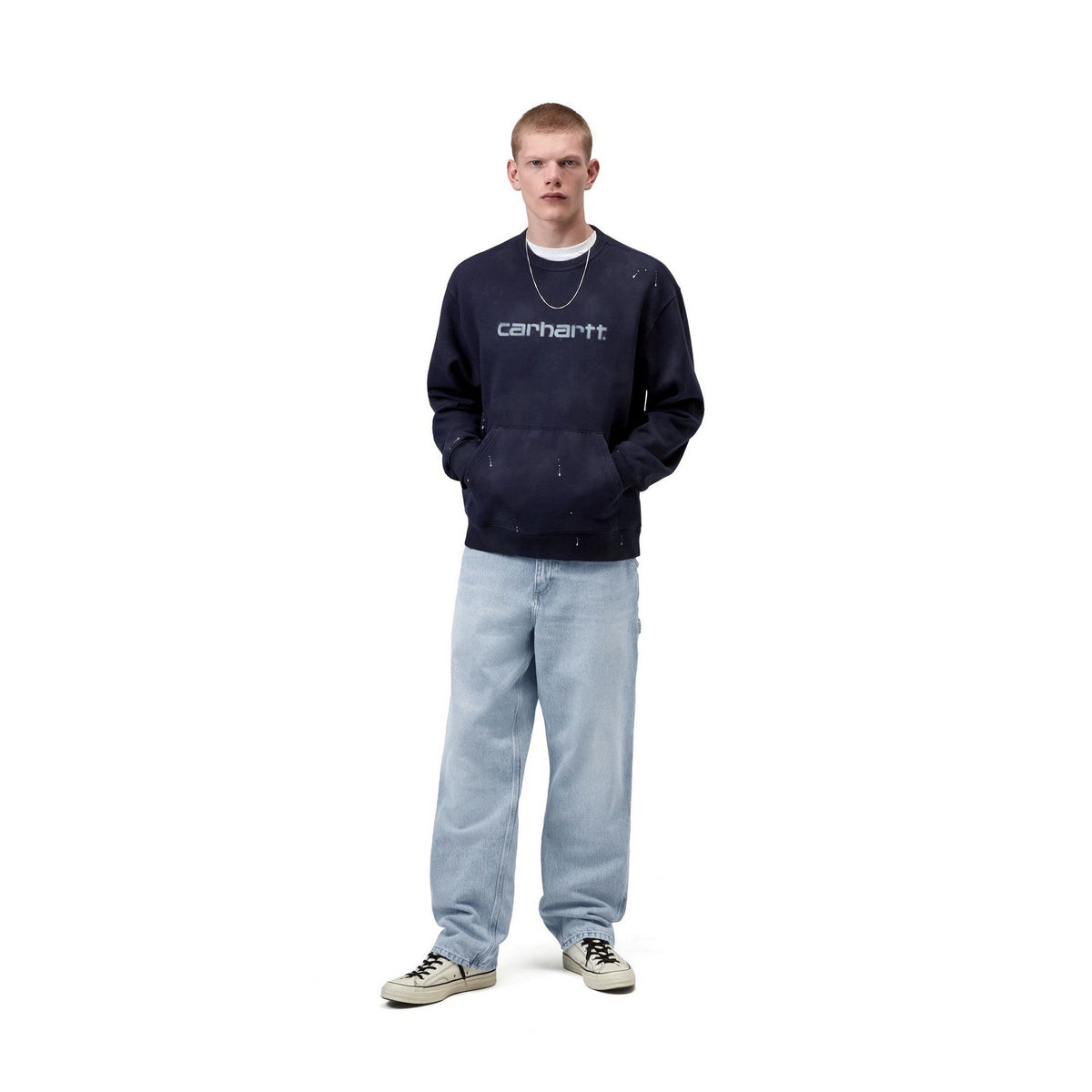 Carhartt WIP Single Knee Pant Blue, Heavy worn bleached