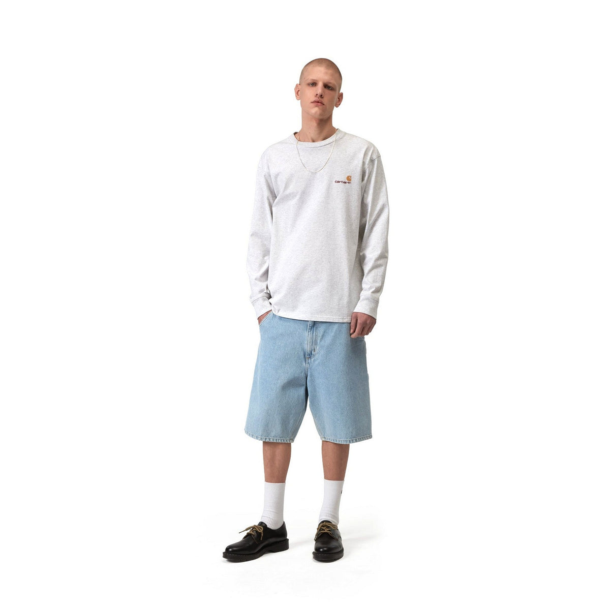 Carhartt WIP Single Knee Short Blue, Heavy stone bleached