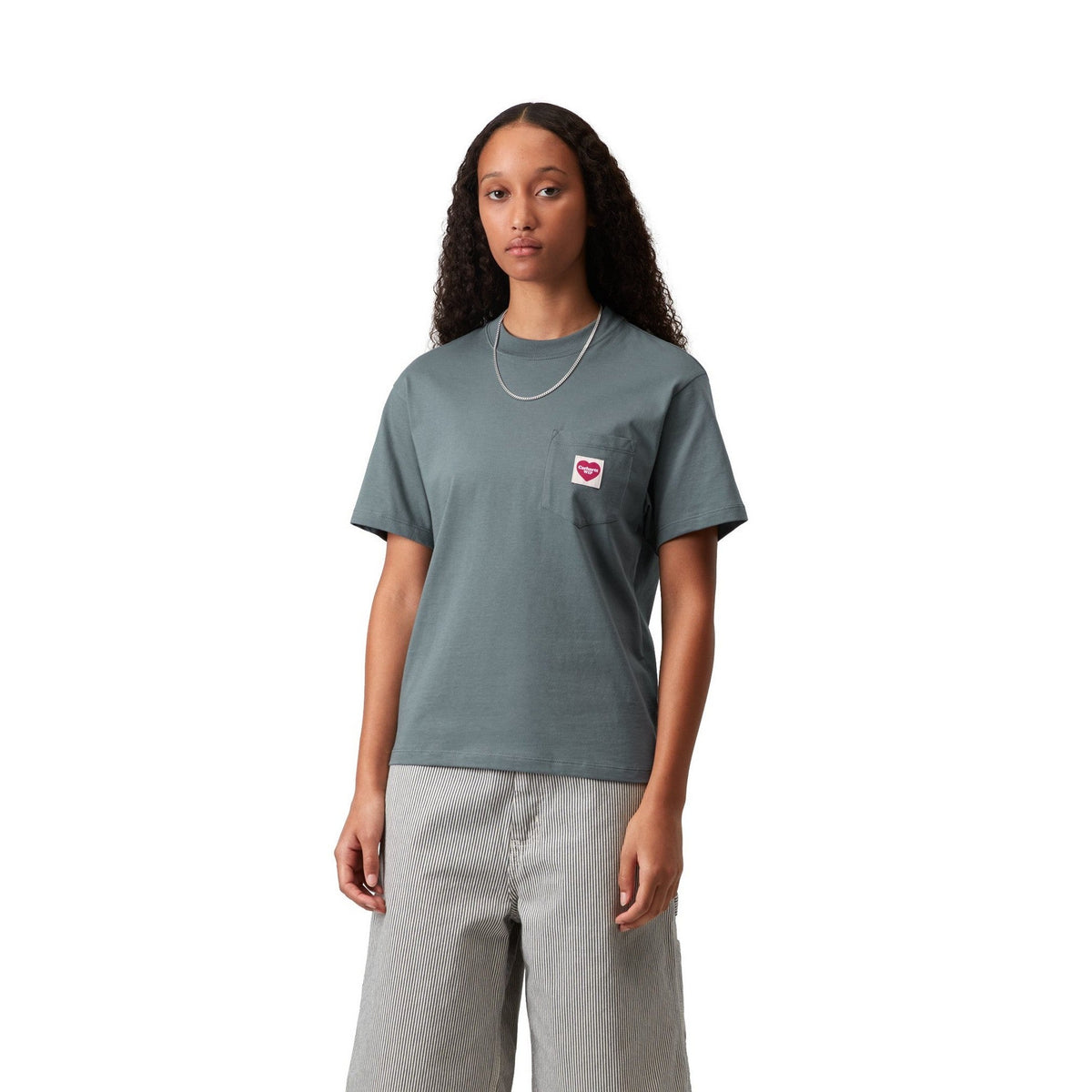 Carhartt WIP Women's S/S Pocket Heart T-Shirt Cozy Blue / Red