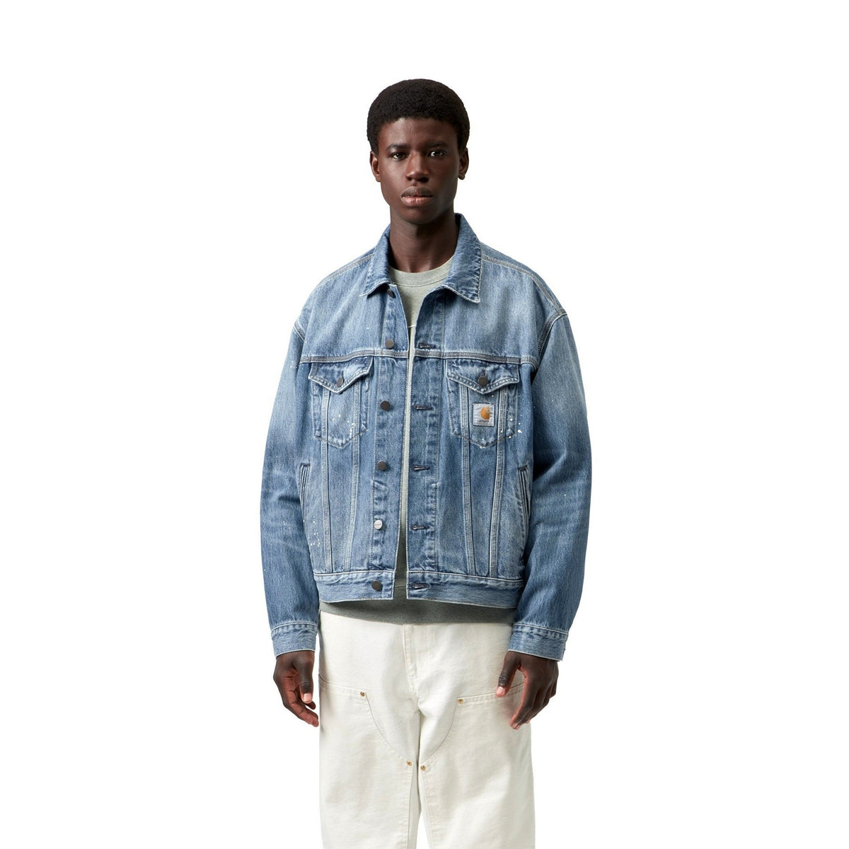Carhartt WIP Helston Jacket Blue, Destroy wash, splatter