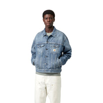 Carhartt WIP Helston Jacket Blue, Destroy wash, splatter