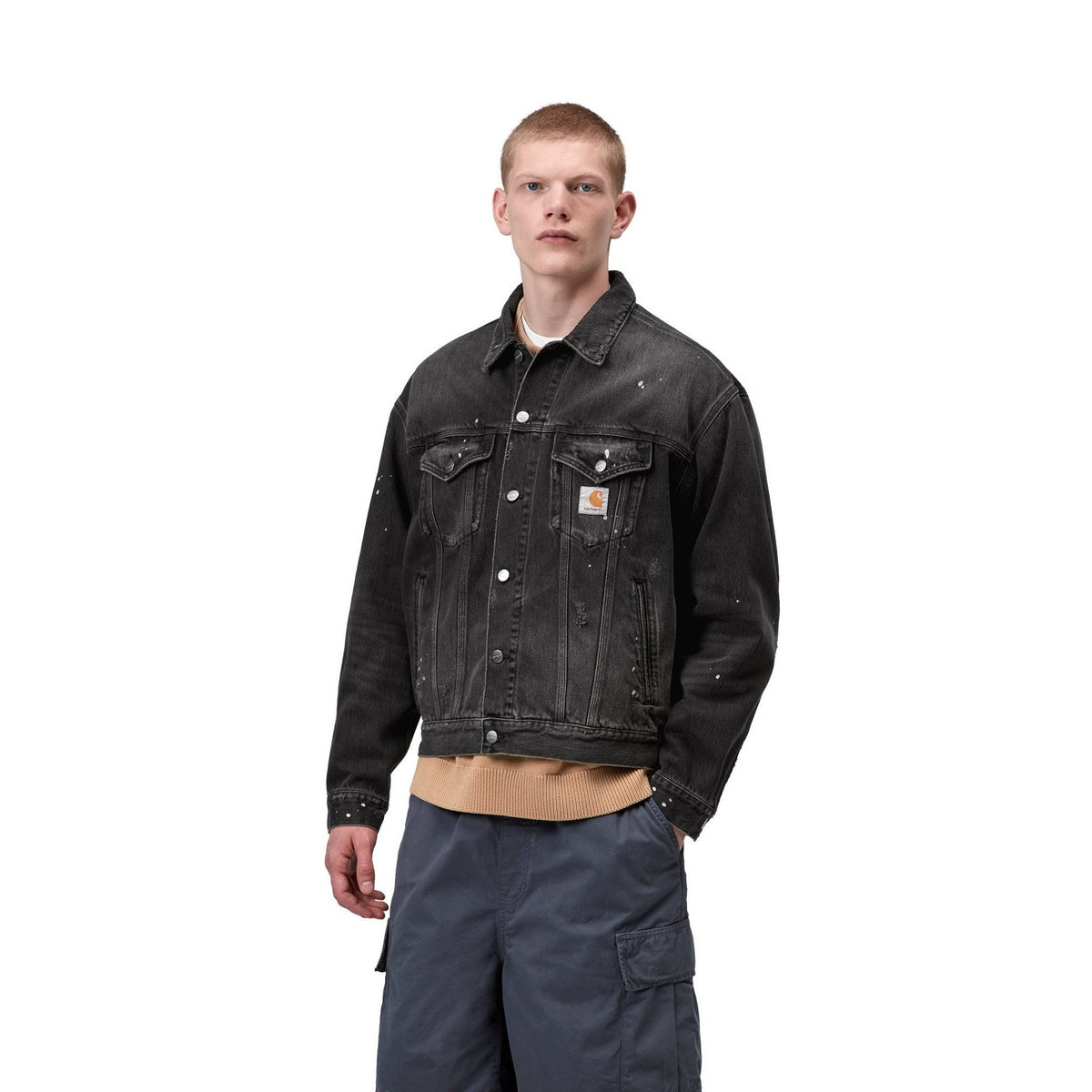 Carhartt WIP Helston Jacket Black, Destroy wash, splatter