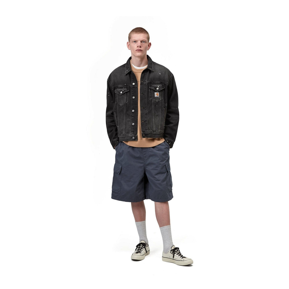 Carhartt WIP Helston Jacket Black, Destroy wash, splatter