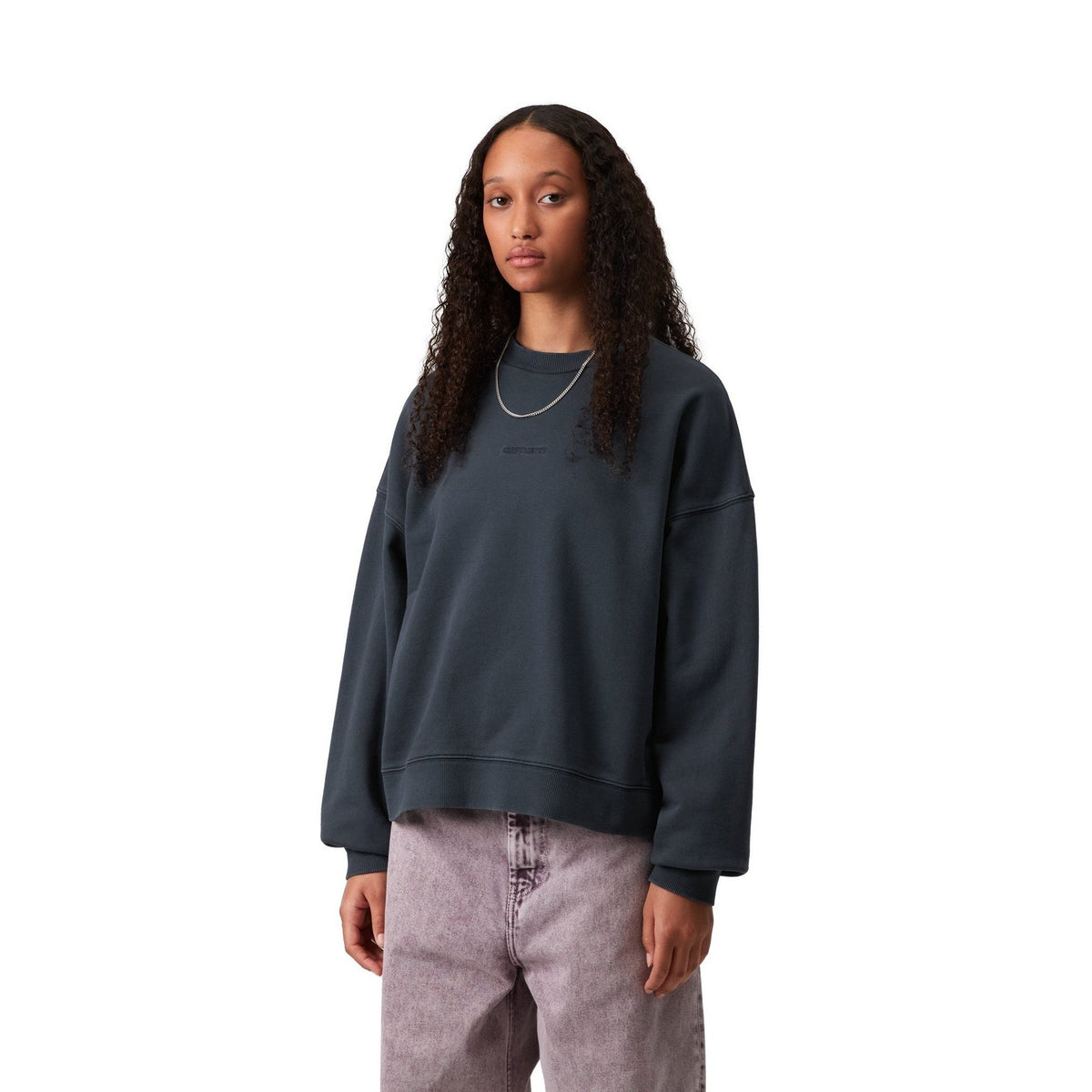 Carhartt WIP Women's Benton Sweatshirt Carbon, Garment dyed