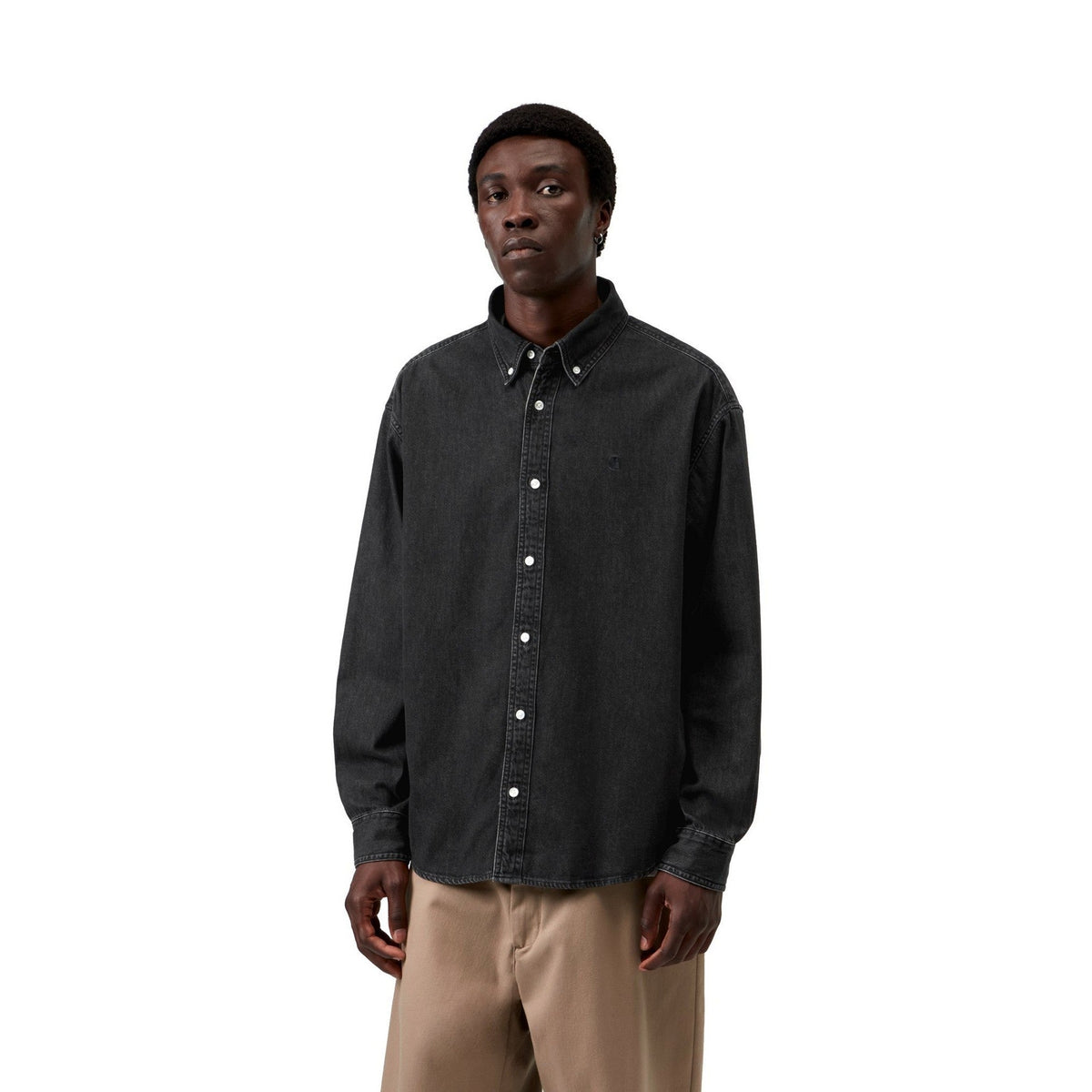 Carhartt WIP L/S Lucas Shirt Black, Stone washed