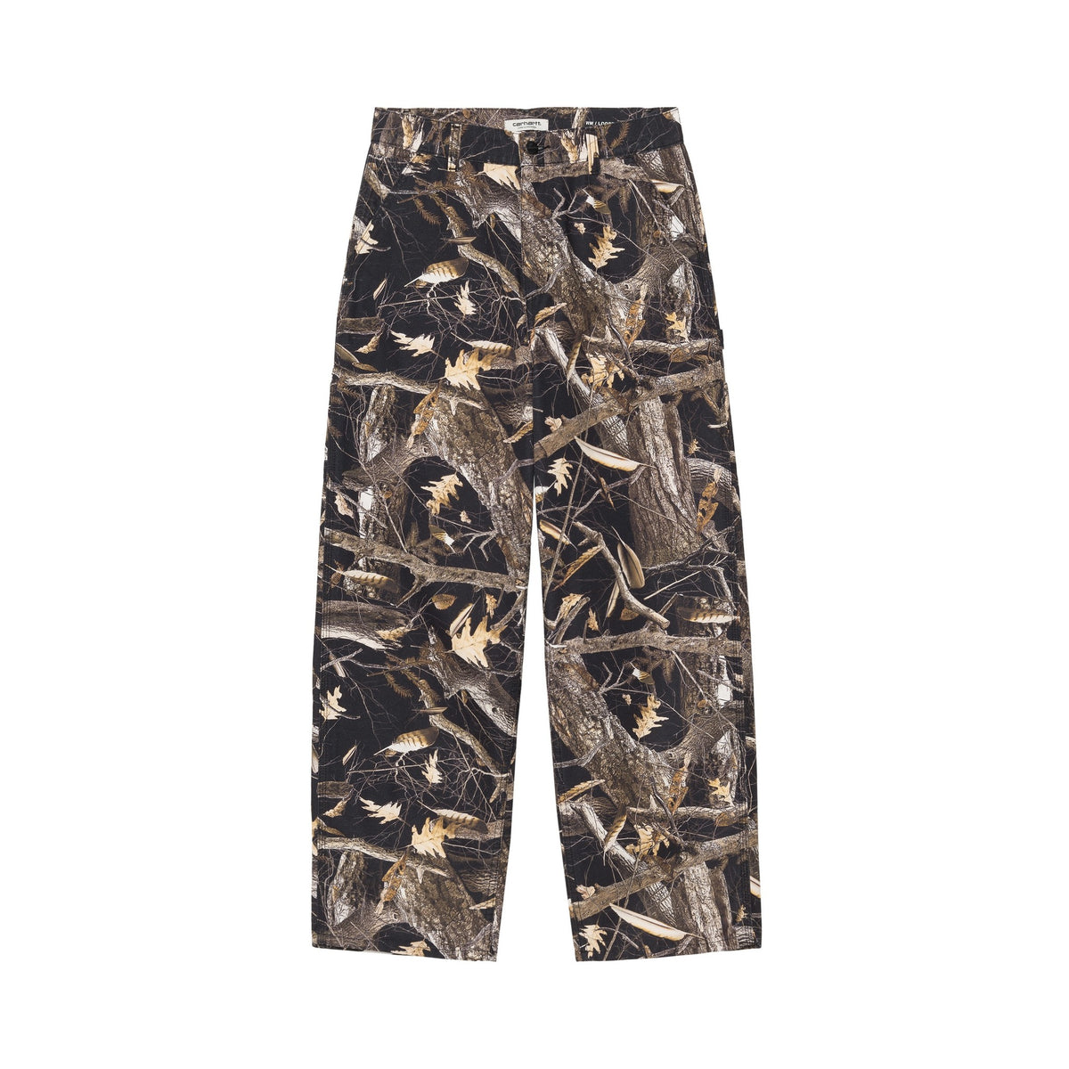 Carhartt WIP Women's Brandon Single Knee Pant Camo Feather Tree, Black, Heavy stone wash