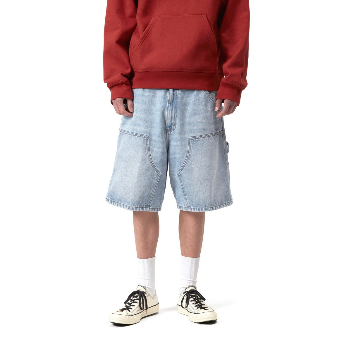 Carhartt WIP Double Knee Short Blue, Heavy worn bleached