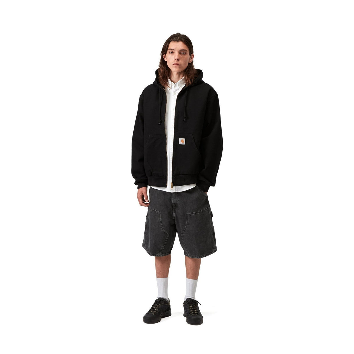 Carhartt WIP Double Knee Short Black, Stone washed