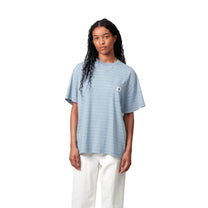Carhartt WIP Women's S/S Brodina T-Shirt Brodina Stripe, Saguaro, Indigo overdyed