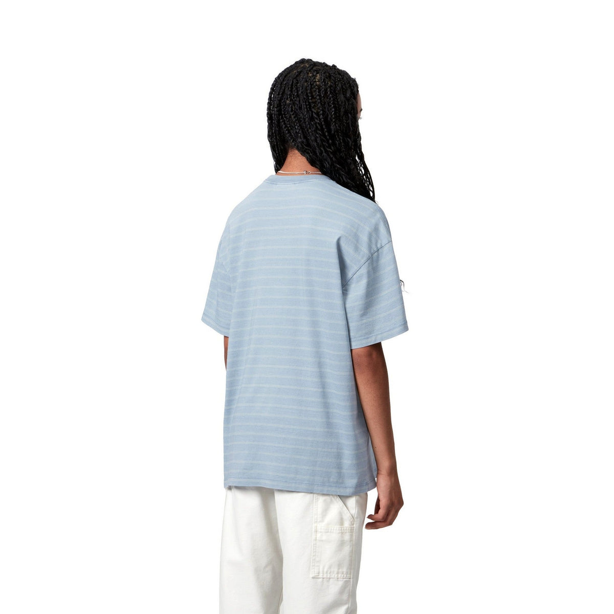 Carhartt WIP Women's S/S Brodina T-Shirt Brodina Stripe, Saguaro, Indigo overdyed