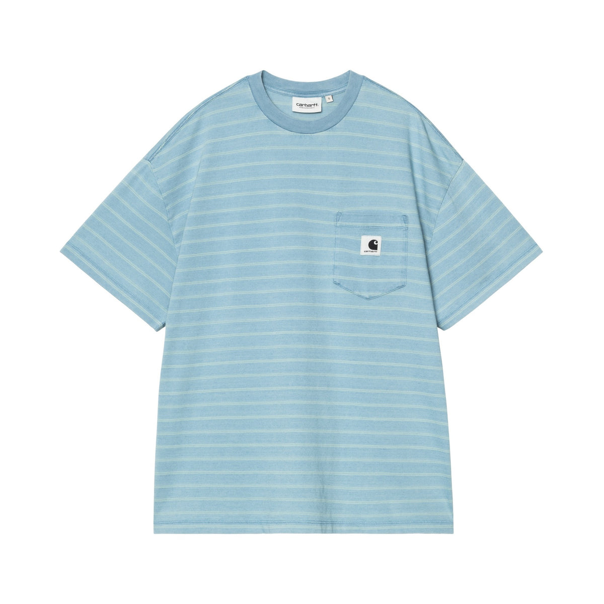 Carhartt WIP Women's S/S Brodina T-Shirt Brodina Stripe, Saguaro, Indigo overdyed