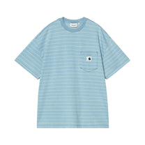 Carhartt WIP Women's S/S Brodina T-Shirt Brodina Stripe, Saguaro, Indigo overdyed