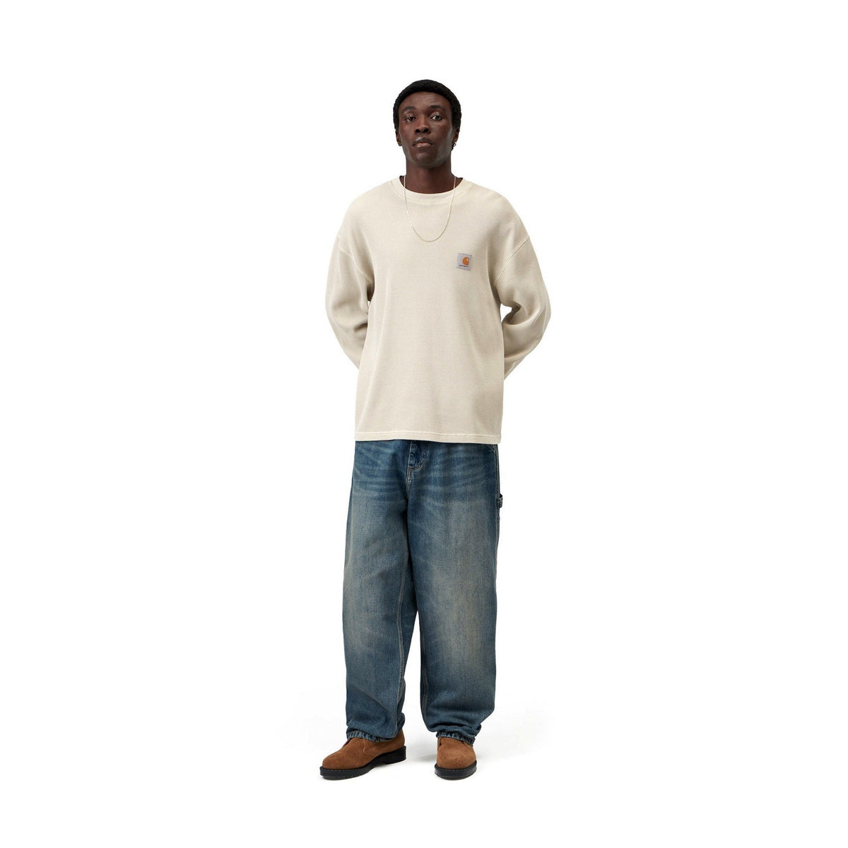 Carhartt WIP L/S Vista Waffle T-Shirt Fleur De Sel, Garment dyed