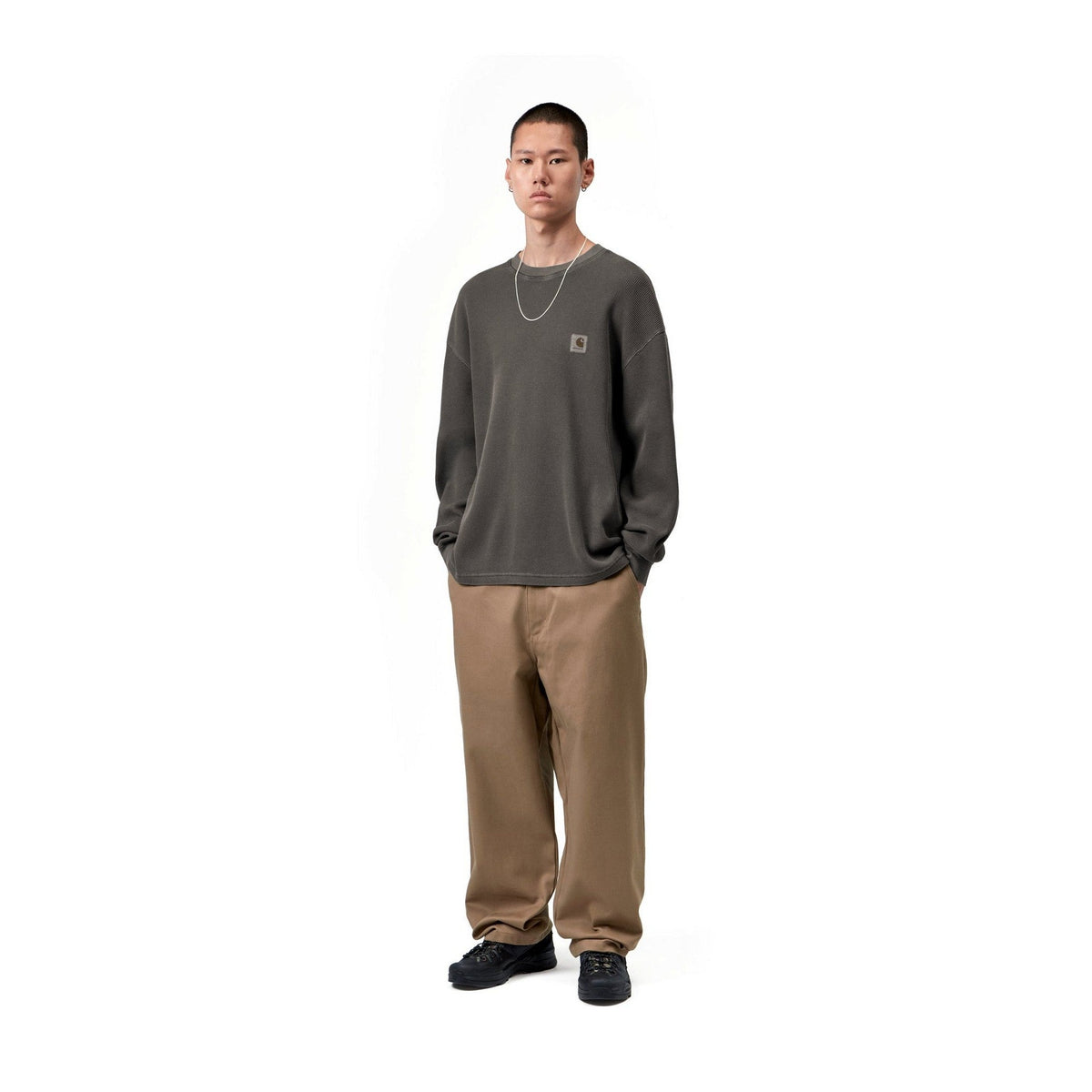 Carhartt WIP L/S Vista Waffle T-Shirt Black, Garment dyed