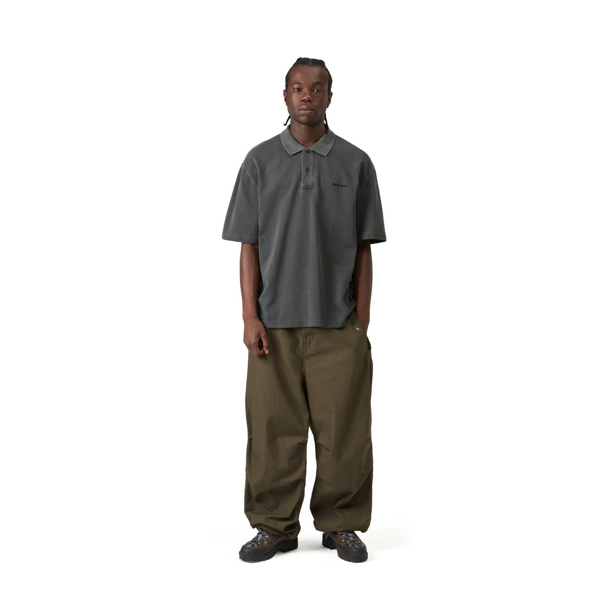 Carhartt WIP S/S Wayne Polo Black, Garment dyed