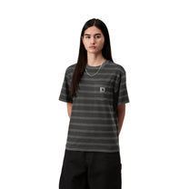 Carhartt WIP Women's S/S Hanson Pocket T-Shirt Hanson W Stripe, Black, Garment dyed