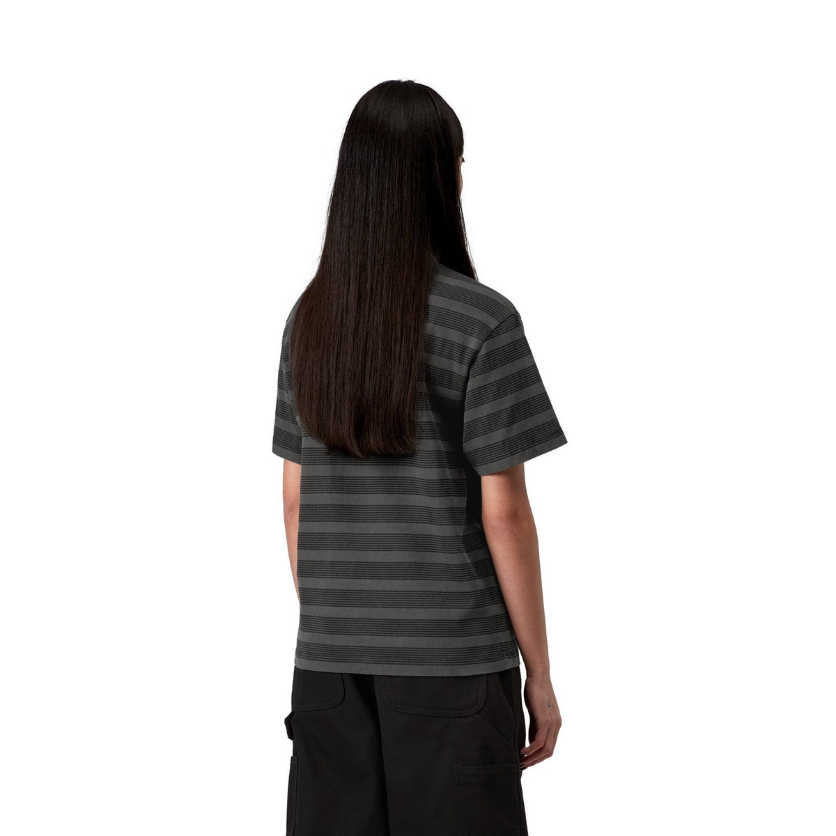 Carhartt WIP Women's S/S Hanson Pocket T-Shirt Hanson W Stripe, Black, Garment dyed