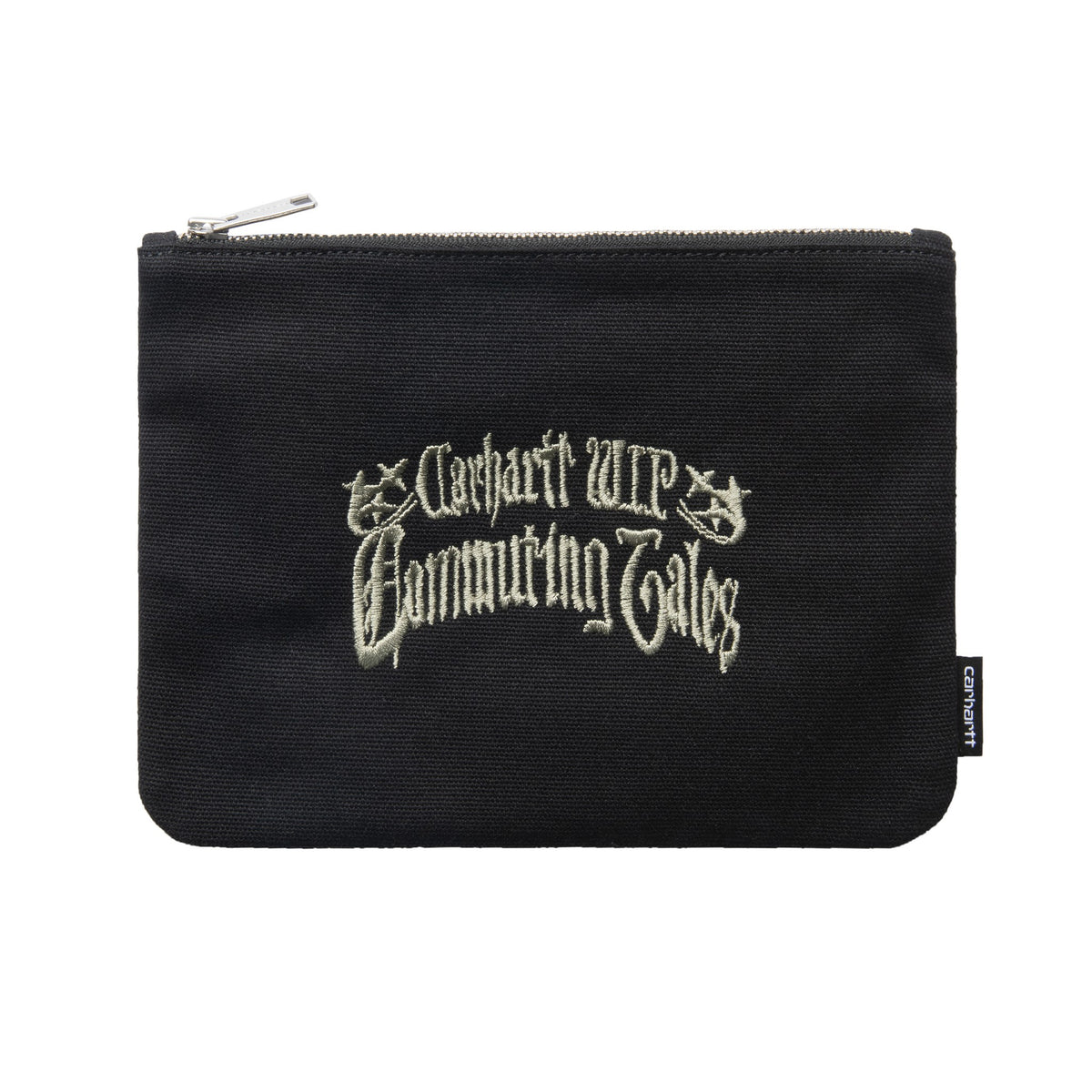 Carhartt WIP Canvas Graphic Zip Wallet Commuting Tales Embroidery, Black