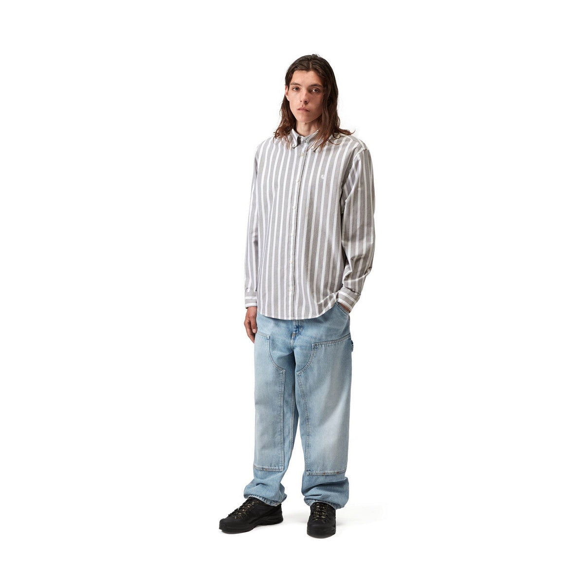 Carhartt WIP L/S Deven Shirt Deven Stripe, Black / White