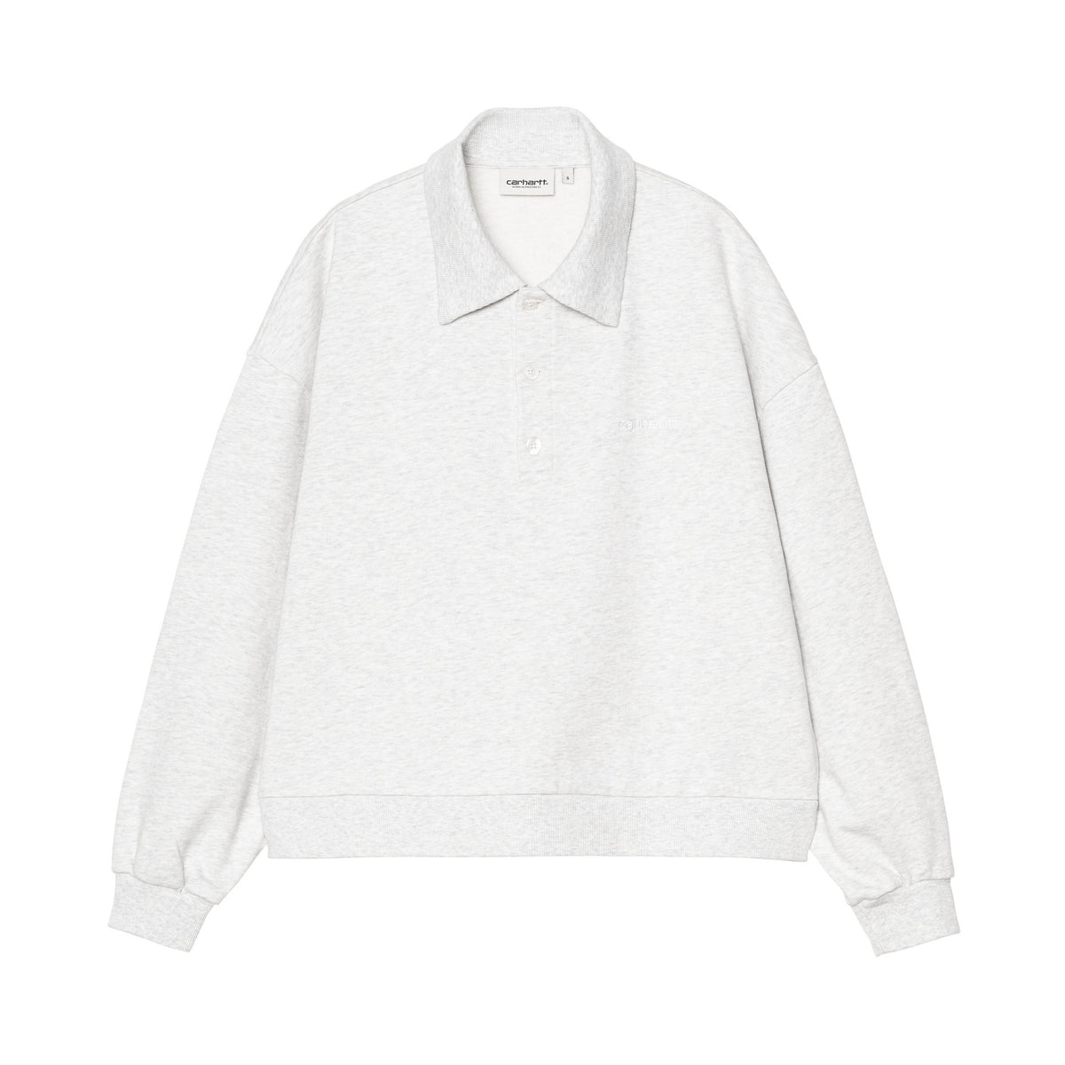Carhartt WIP Women's Brenta Polo Sweatshirt Ash Heather / White, Heavy stone wash