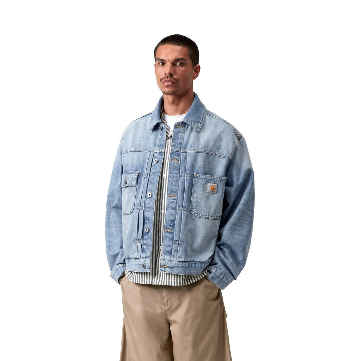 Carhartt WIP Belmar Jacket Blue, Heavy worn bleached