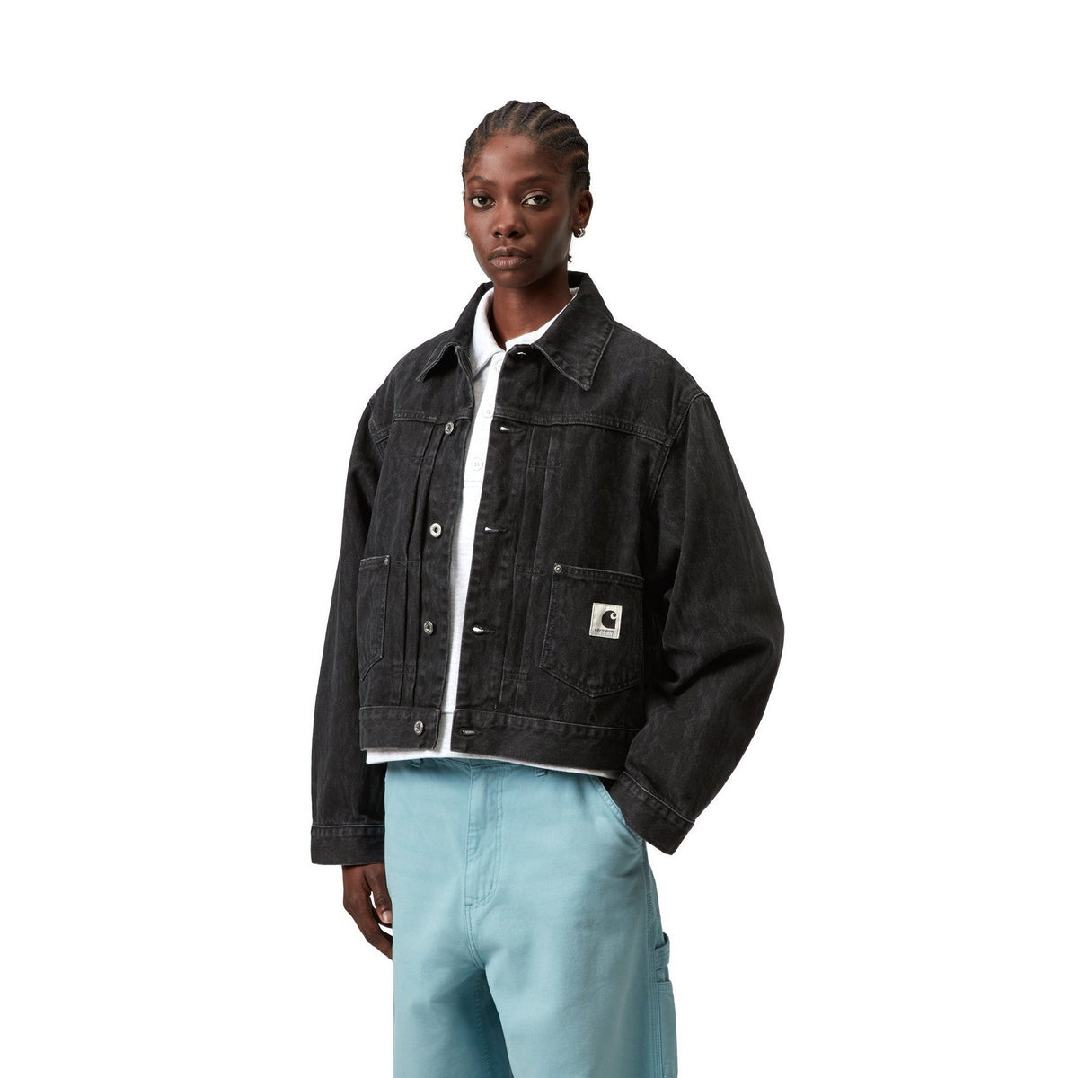 Carhartt WIP Women's Belmar Jacket Snake Camo, Black, Heavy stone wash