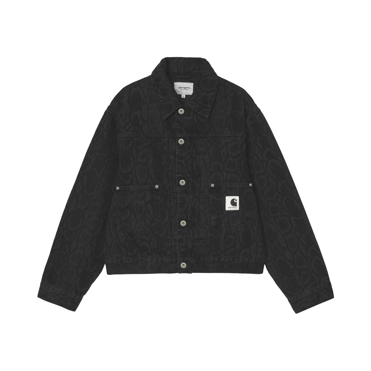 Carhartt WIP Women's Belmar Jacket Snake Camo, Black, Heavy stone wash