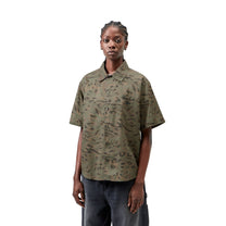 Carhartt WIP Women's S/S Travon Shirt Duck Feather Print, Cypress / Black